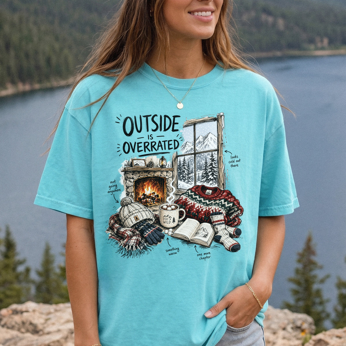 Outside Is Overrated Comfort Colors Shirt – Cozy Winter Cabin Tee