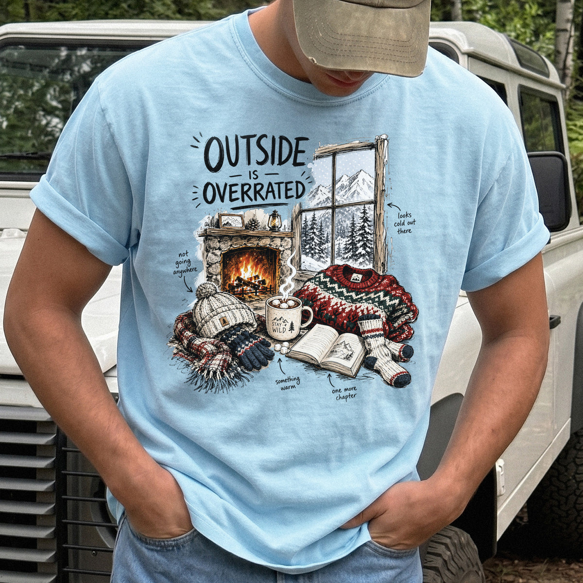 Outside Is Overrated Comfort Colors Shirt – Cozy Winter Cabin Tee