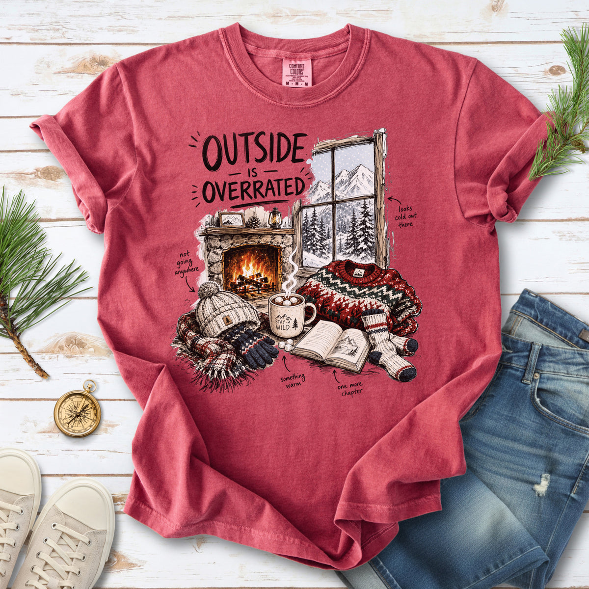 Outside Is Overrated Comfort Colors Shirt – Cozy Winter Cabin Tee