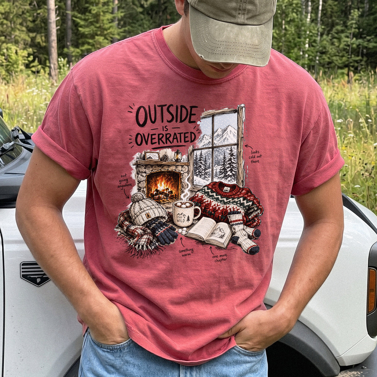 Outside Is Overrated Comfort Colors Shirt – Cozy Winter Cabin Tee
