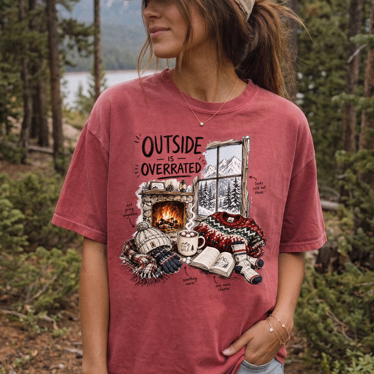 Outside Is Overrated Comfort Colors Shirt – Cozy Winter Cabin Tee
