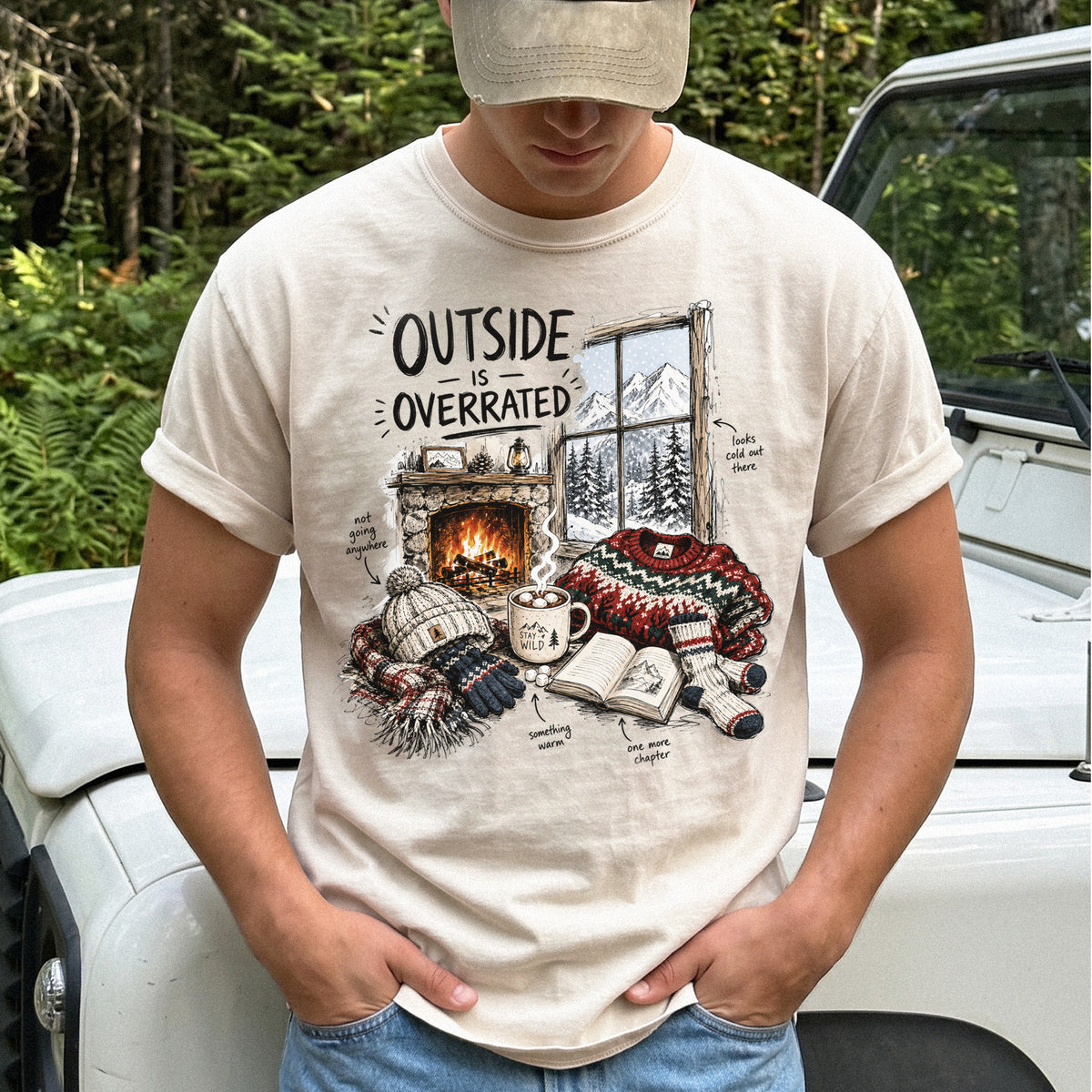 Outside Is Overrated Comfort Colors Shirt – Cozy Winter Cabin Tee