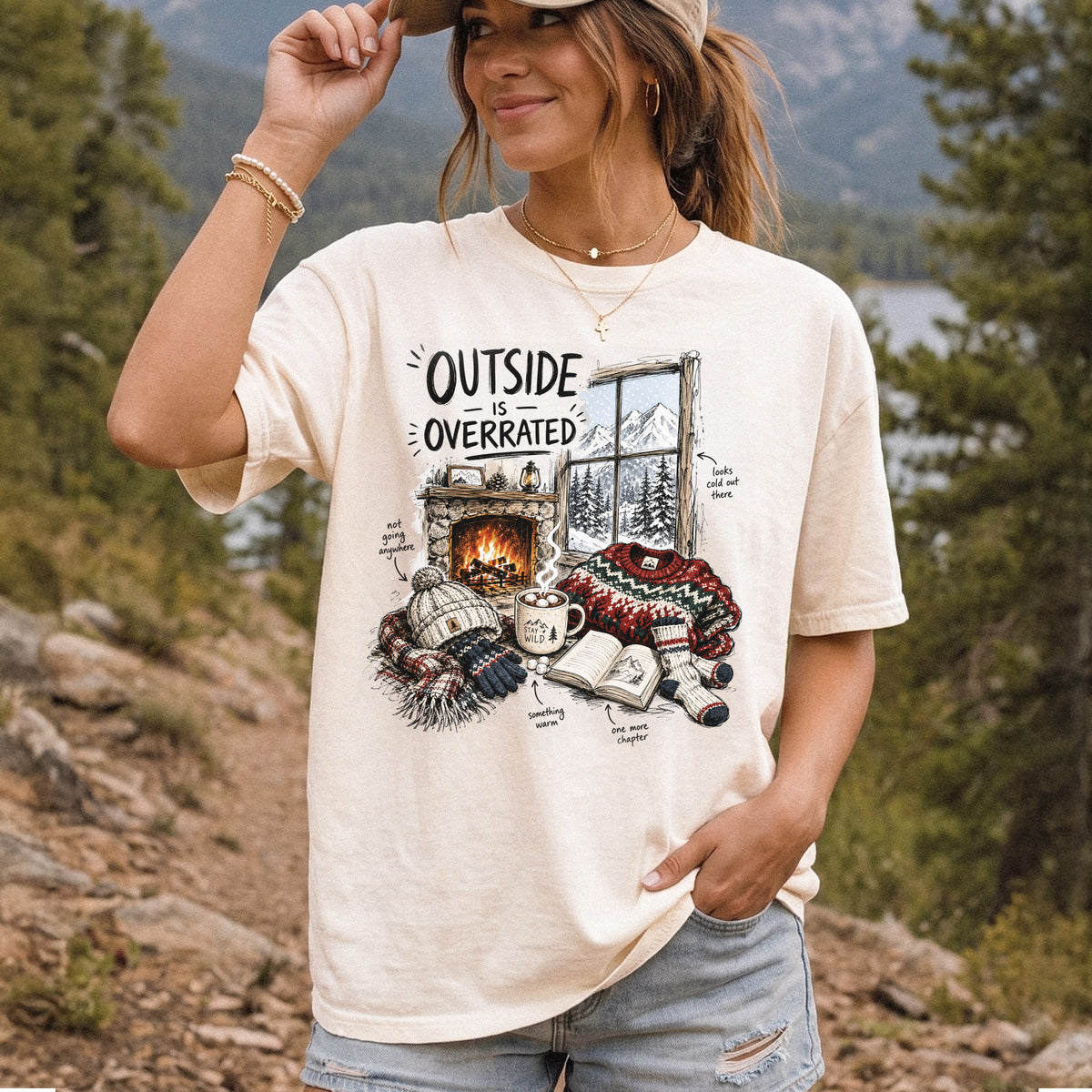 Outside Is Overrated Comfort Colors Shirt – Cozy Winter Cabin Tee