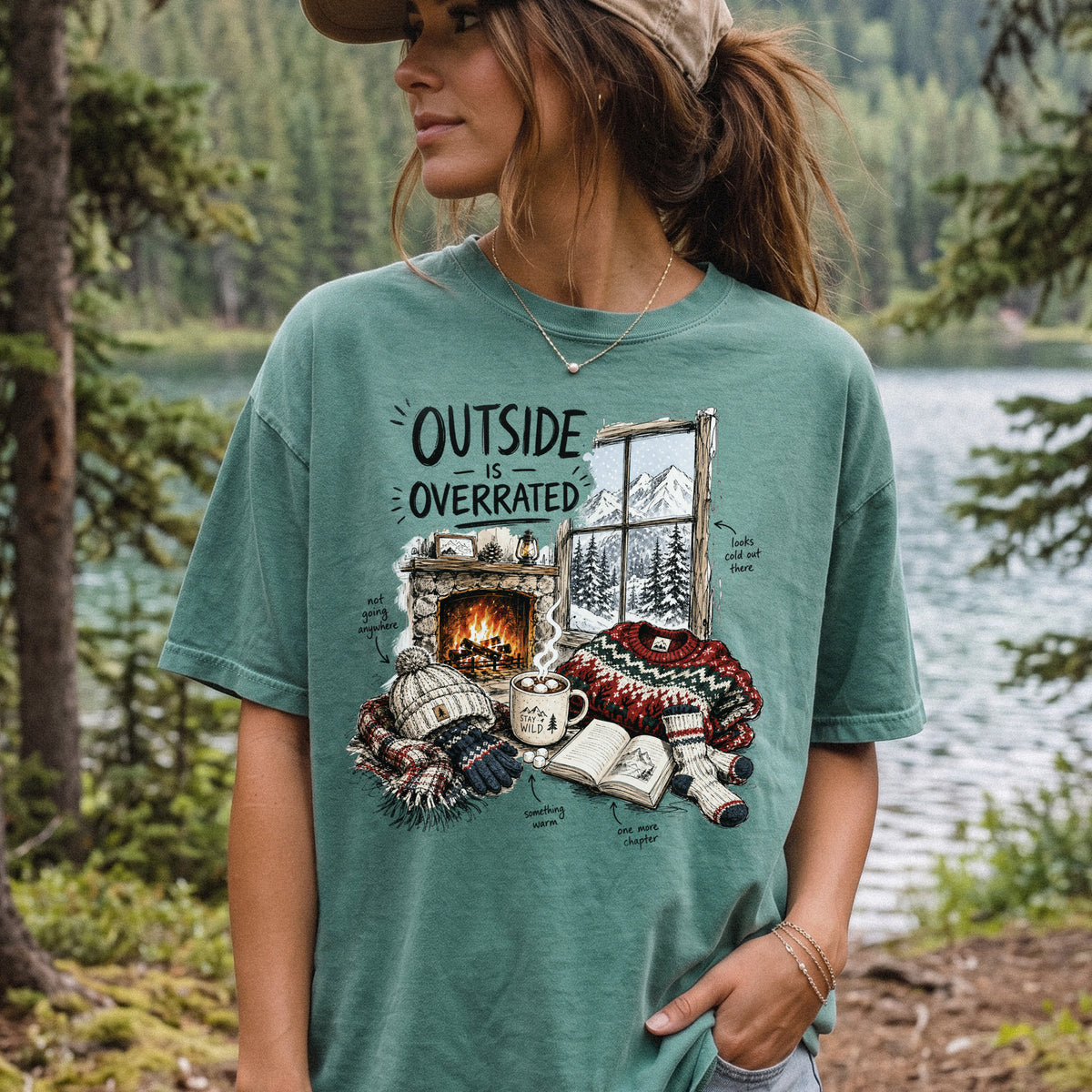Outside Is Overrated Comfort Colors Shirt – Cozy Winter Cabin Tee