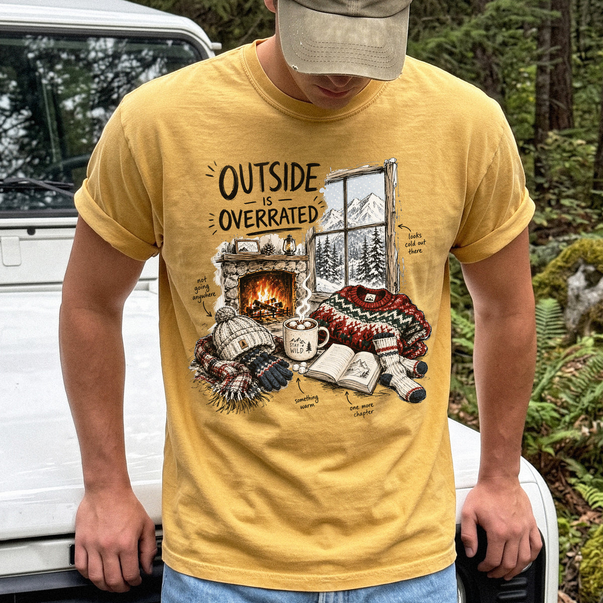Outside Is Overrated Comfort Colors Shirt – Cozy Winter Cabin Tee