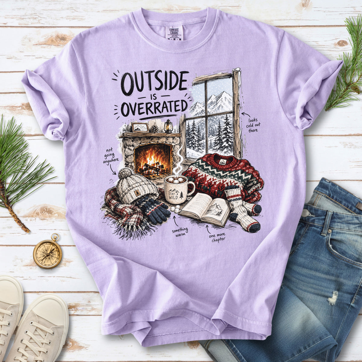 Outside Is Overrated Comfort Colors Shirt – Cozy Winter Cabin Tee