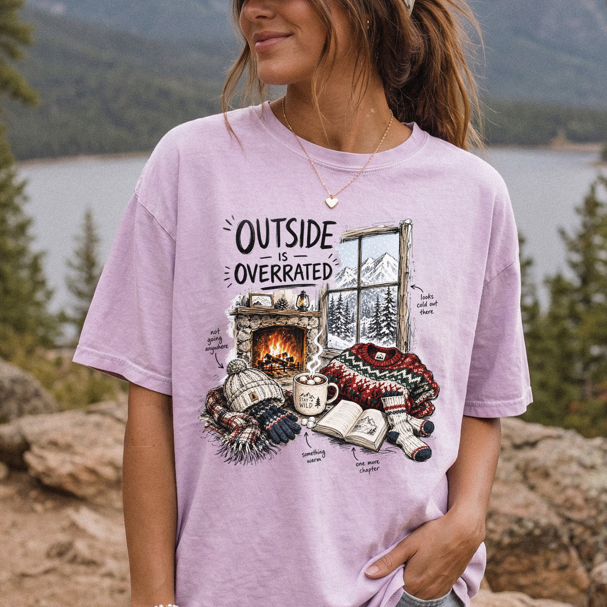 Outside Is Overrated Comfort Colors Shirt – Cozy Winter Cabin Tee
