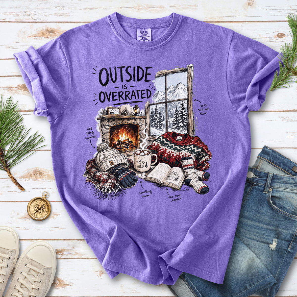 Outside Is Overrated Comfort Colors Shirt – Cozy Winter Cabin Tee