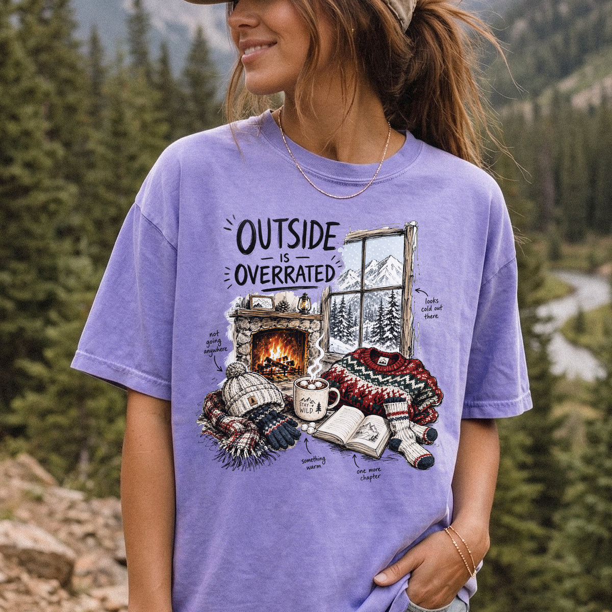 Outside Is Overrated Comfort Colors Shirt – Cozy Winter Cabin Tee