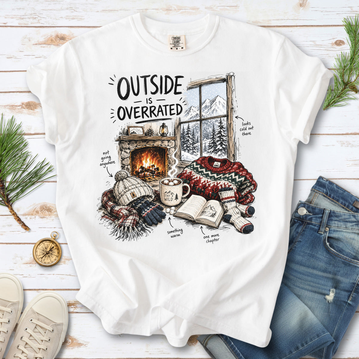 Outside Is Overrated Comfort Colors Shirt – Cozy Winter Cabin Tee