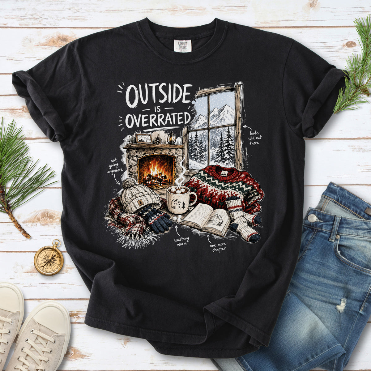 Outside Is Overrated Comfort Colors Shirt – Cozy Winter Cabin Tee