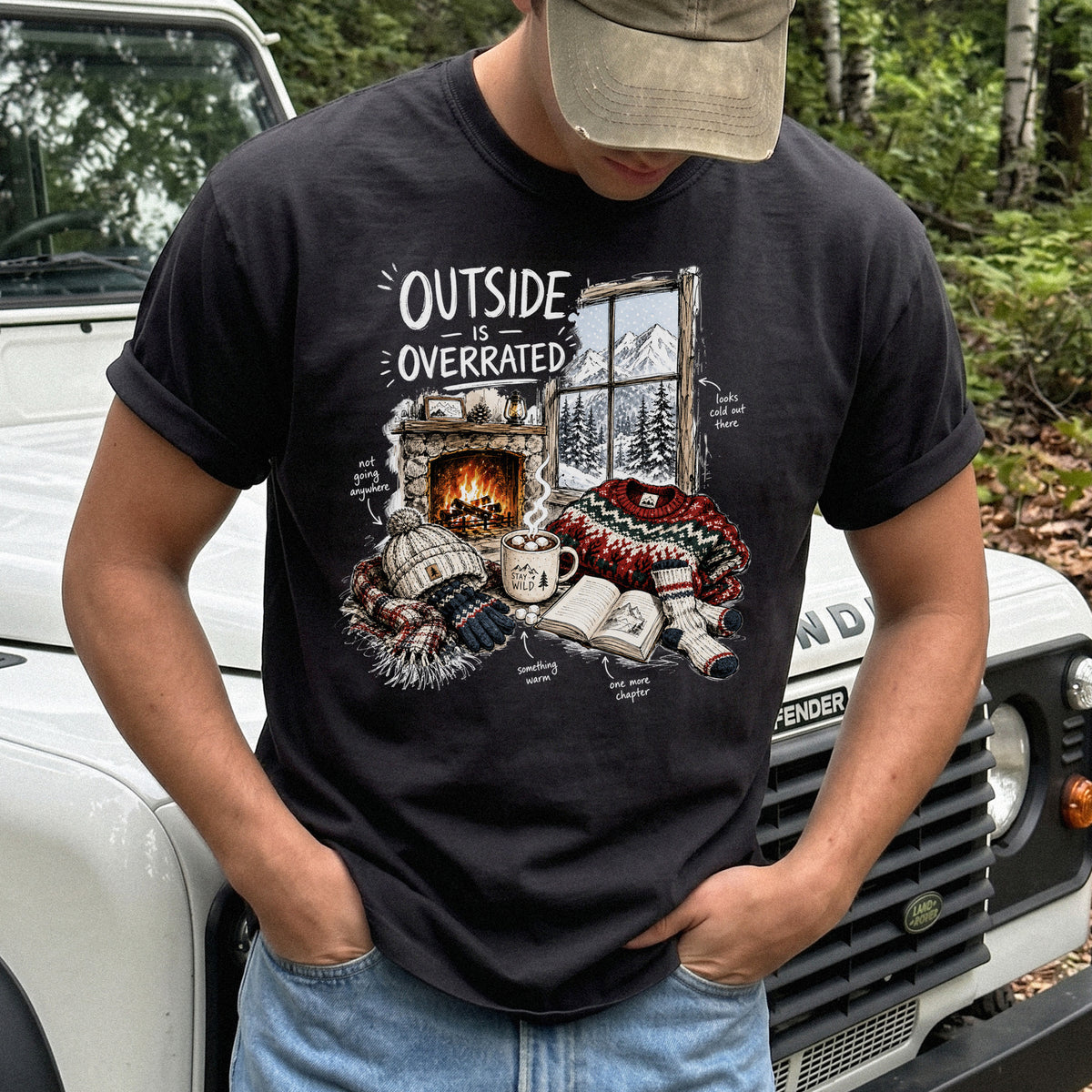 Outside Is Overrated Comfort Colors Shirt – Cozy Winter Cabin Tee