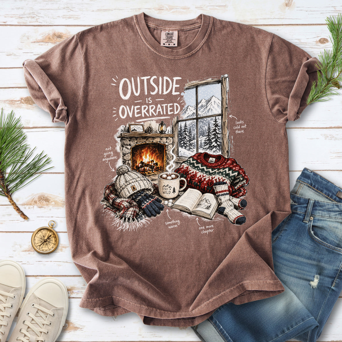 Outside Is Overrated Comfort Colors Shirt – Cozy Winter Cabin Tee