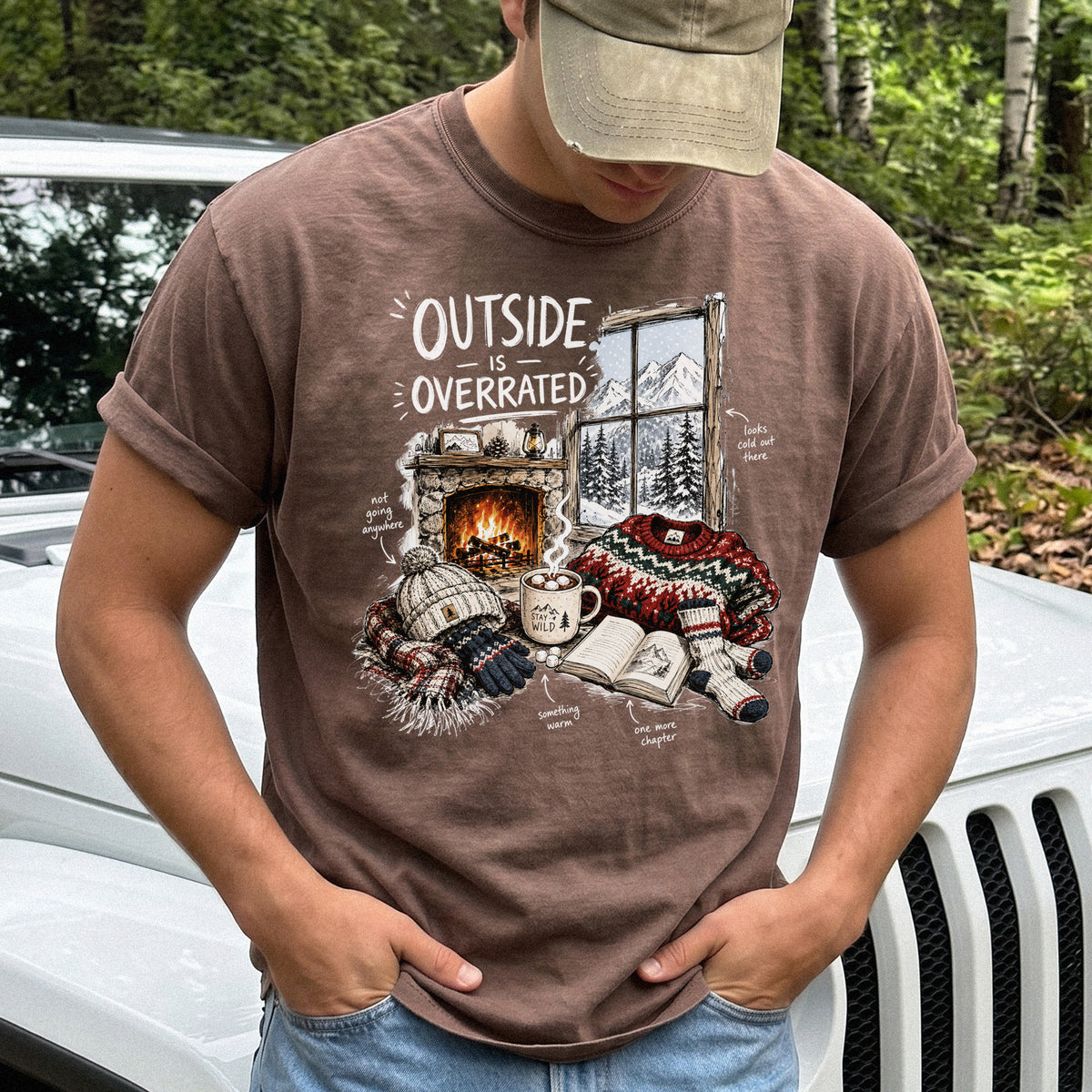 Outside Is Overrated Comfort Colors Shirt – Cozy Winter Cabin Tee