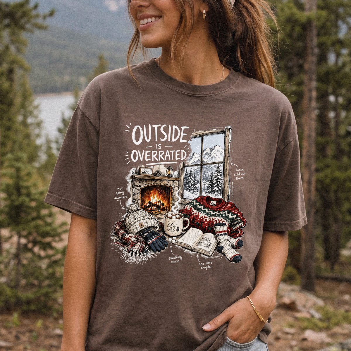Outside Is Overrated Comfort Colors Shirt – Cozy Winter Cabin Tee
