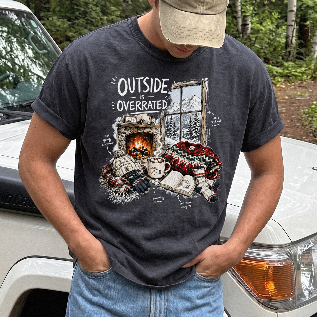 Outside Is Overrated Comfort Colors Shirt – Cozy Winter Cabin Tee
