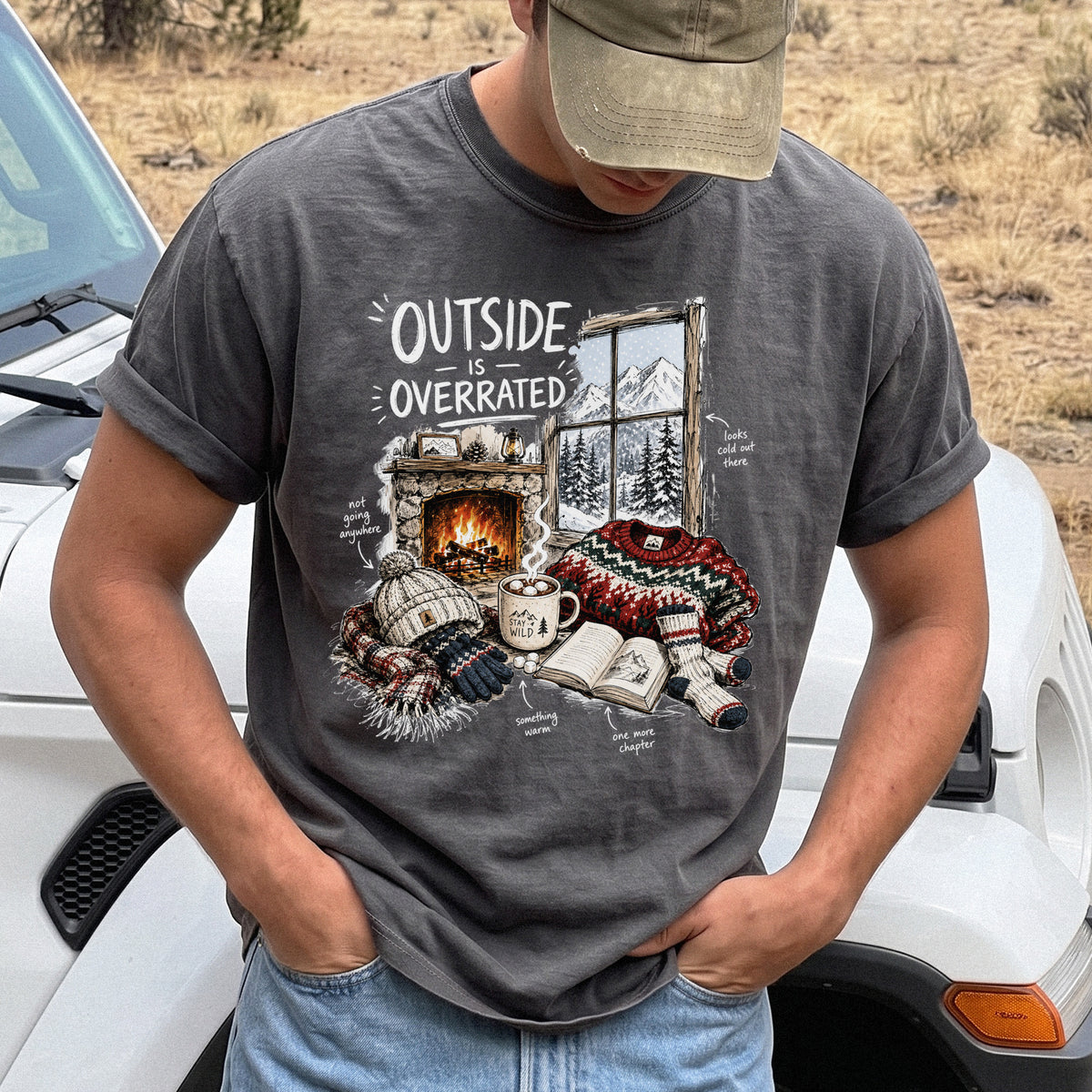Outside Is Overrated Comfort Colors Shirt – Cozy Winter Cabin Tee