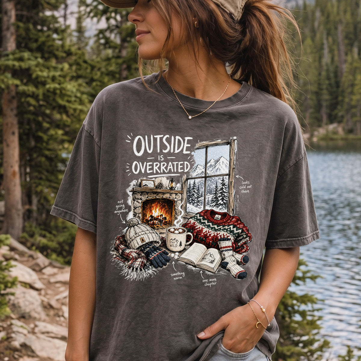 Outside Is Overrated Comfort Colors Shirt – Cozy Winter Cabin Tee