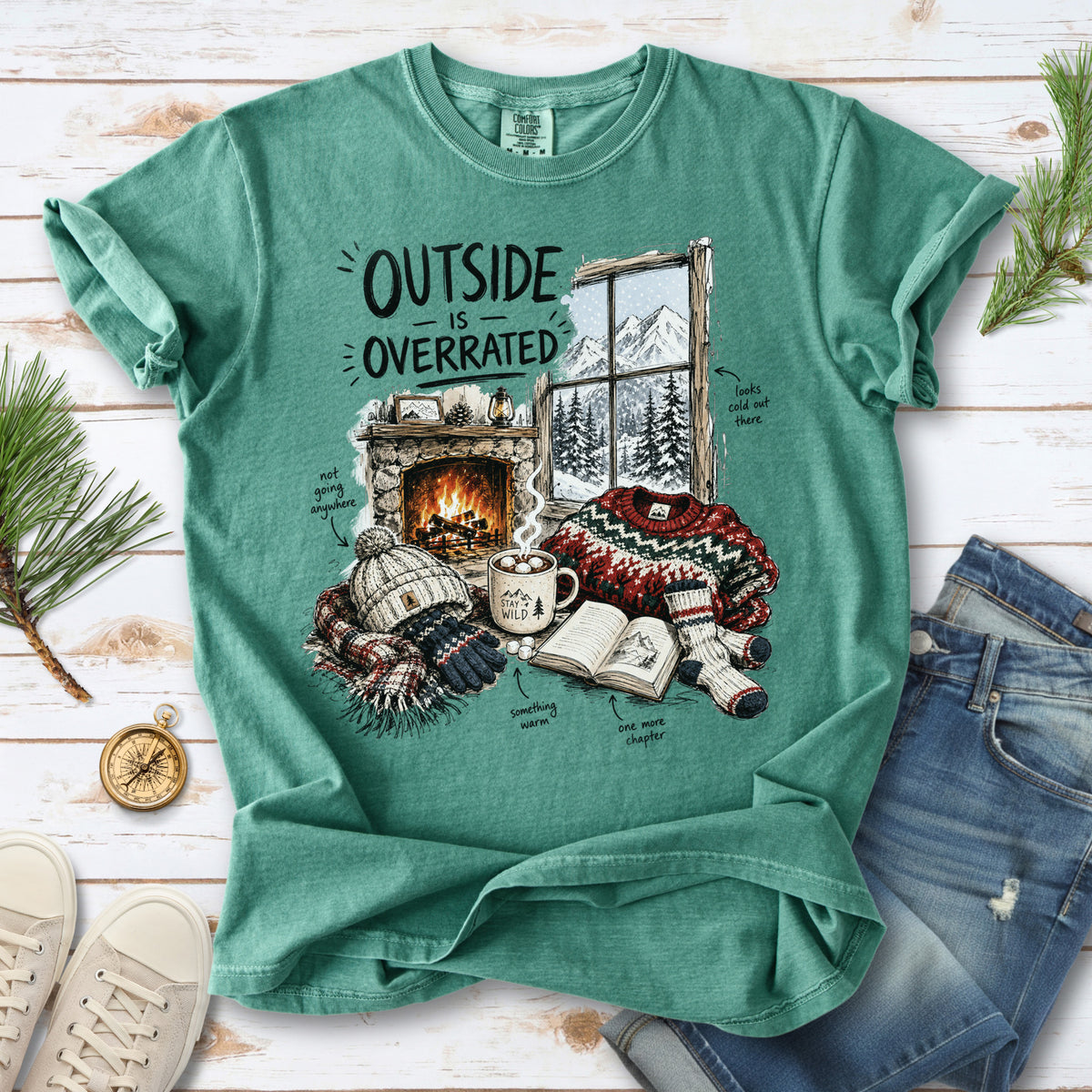 Outside Is Overrated Comfort Colors Shirt – Cozy Winter Cabin Tee
