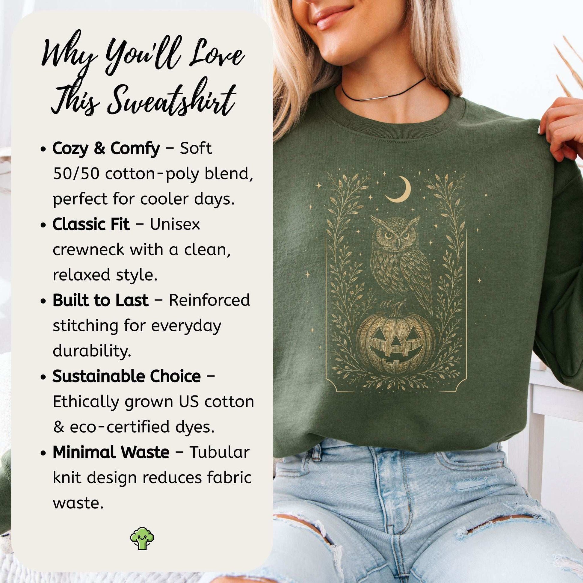 Owl Moon Halloween Sweatshirt – Vintage Jack-O’-Lantern Night Bird