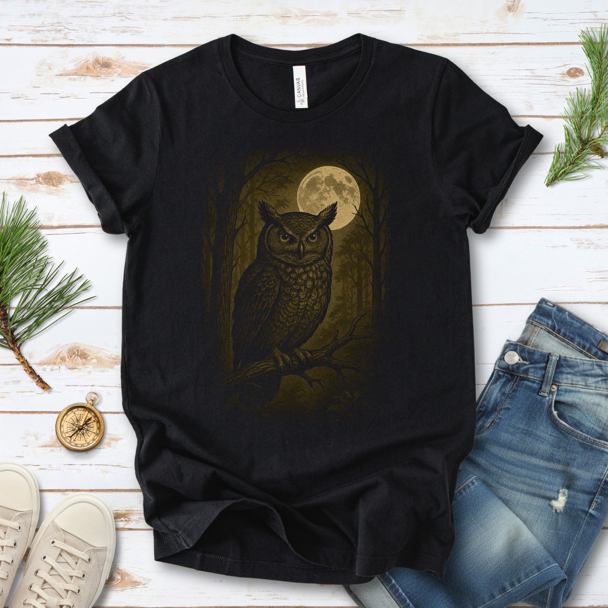 Owl Spirit Animal T-Shirt – Full Moon Forest Wisdom Vibes