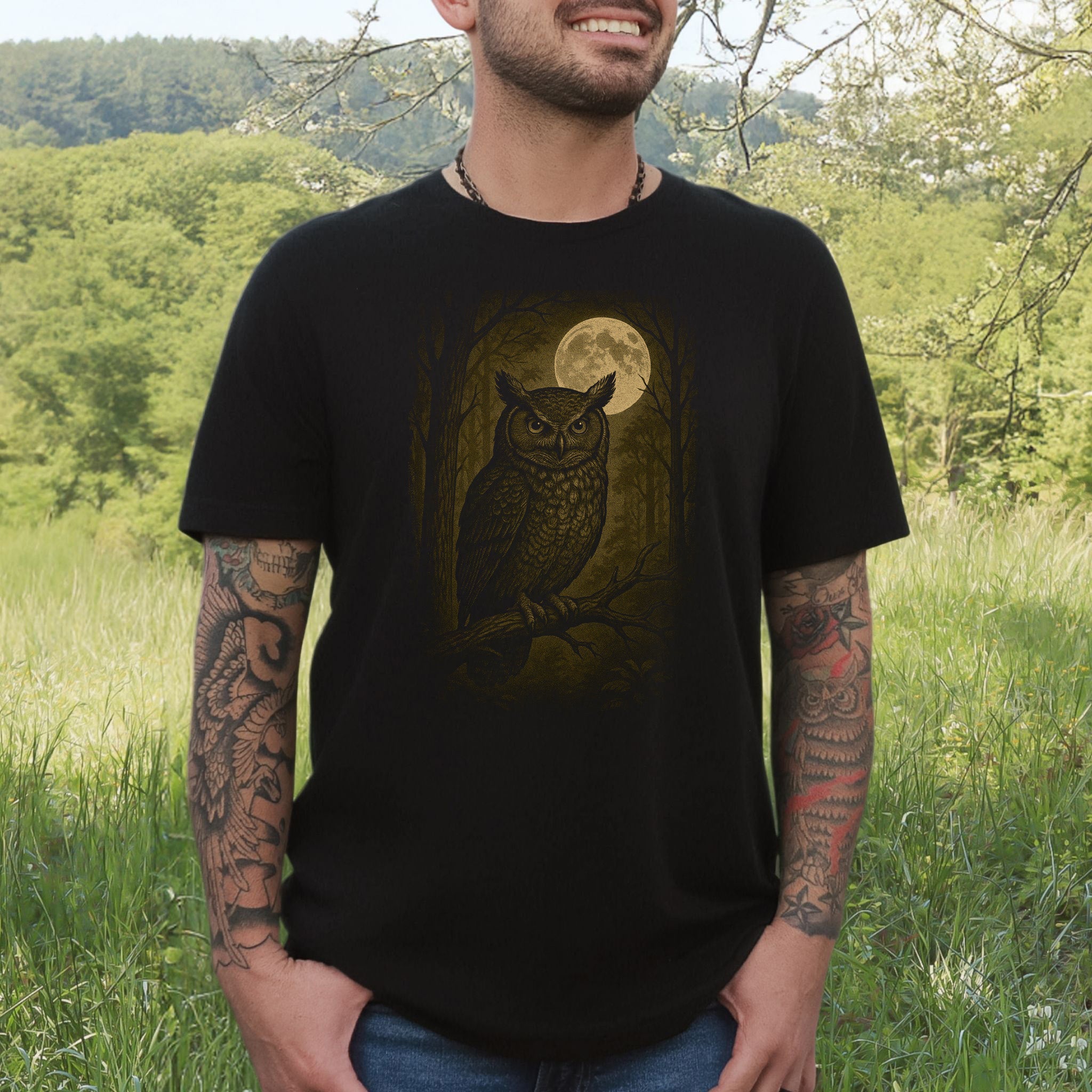 Owl Spirit Animal T-Shirt – Full Moon Forest Wisdom Vibes