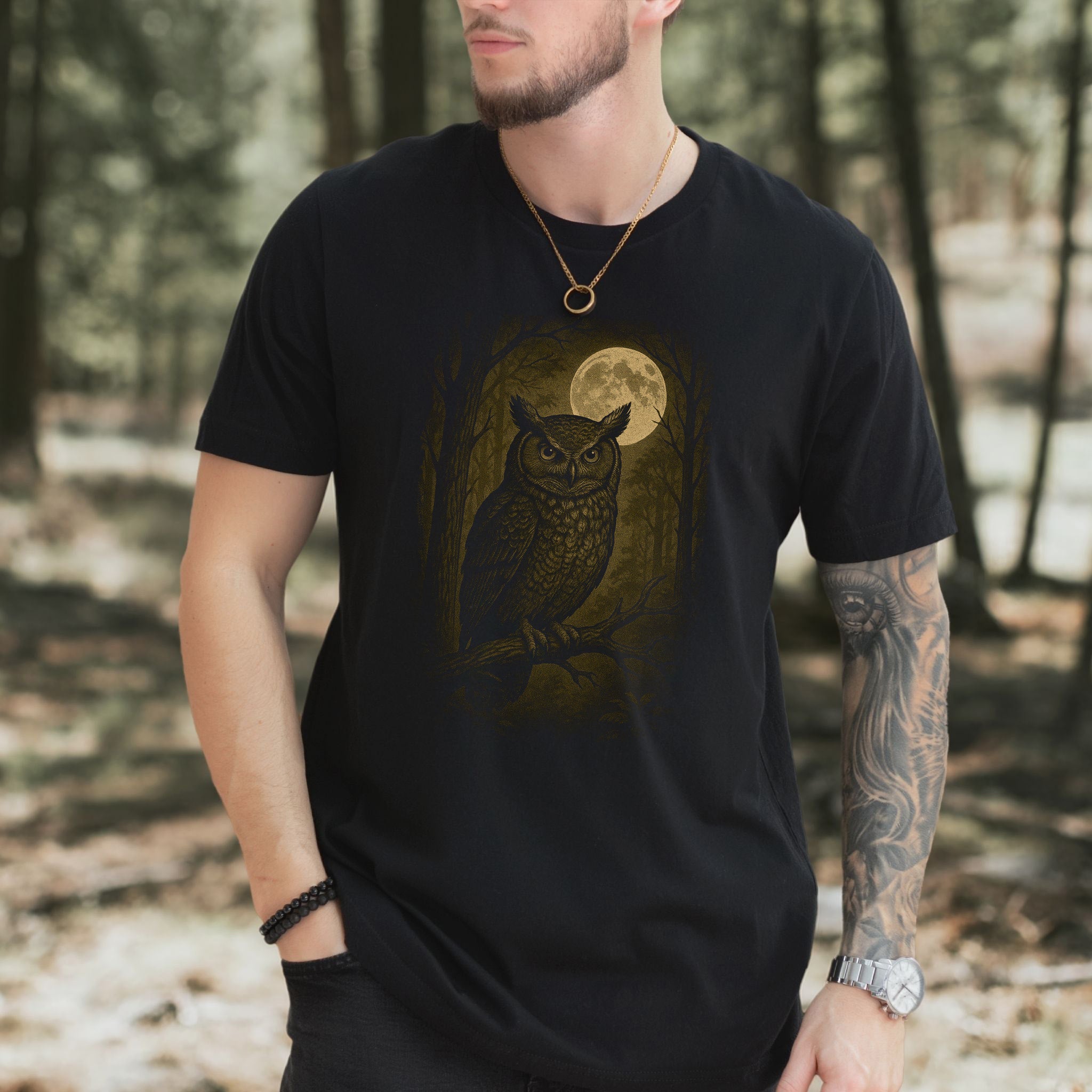 Owl Spirit Animal T-Shirt – Full Moon Forest Wisdom Vibes