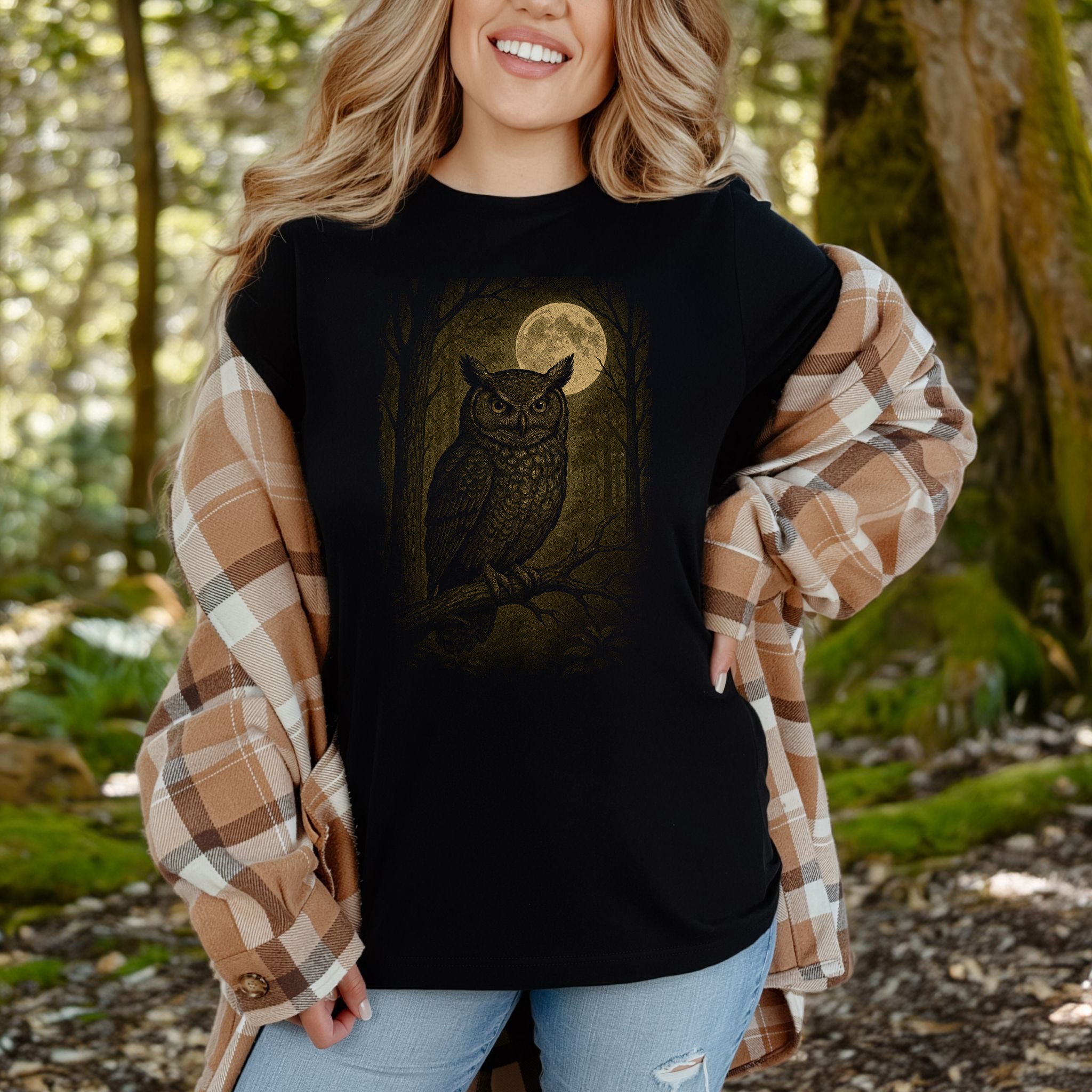 Owl Spirit Animal T-Shirt – Full Moon Forest Wisdom Vibes