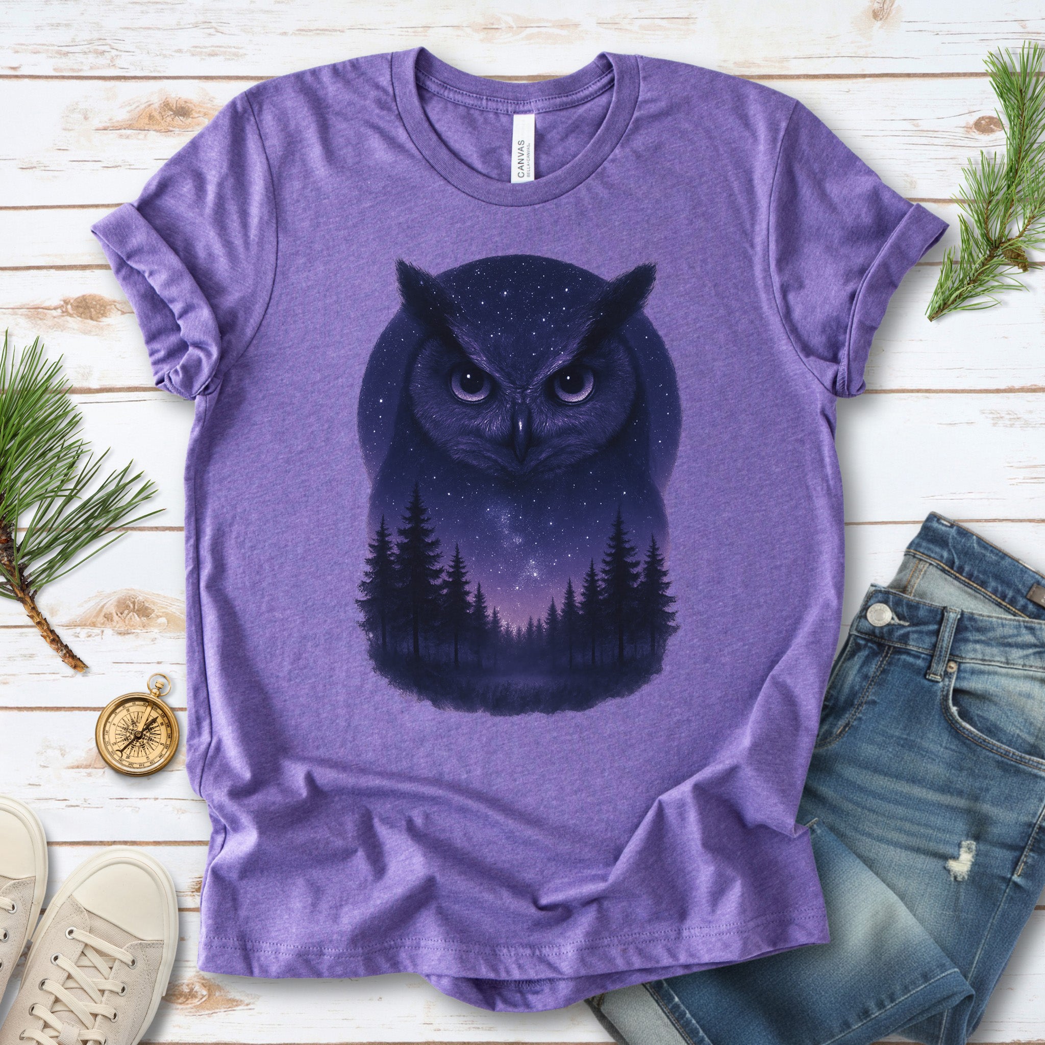 Mystic Night Owl T-Shirt – Celestial Forest Spirit Animal Tee