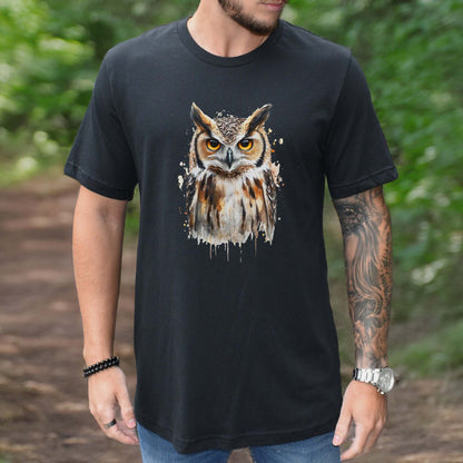 Watercolor Owl Portrait T-Shirt – Realistic Bird Art Tee for Owl Lovers