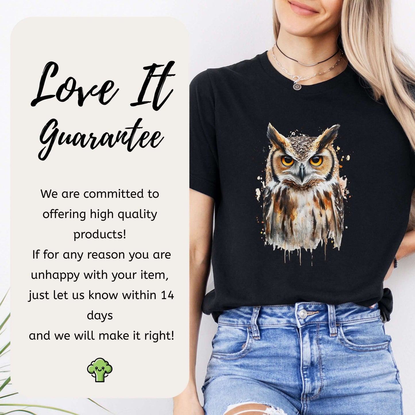 Watercolor Owl Portrait T-Shirt – Realistic Bird Art Tee for Owl Lovers