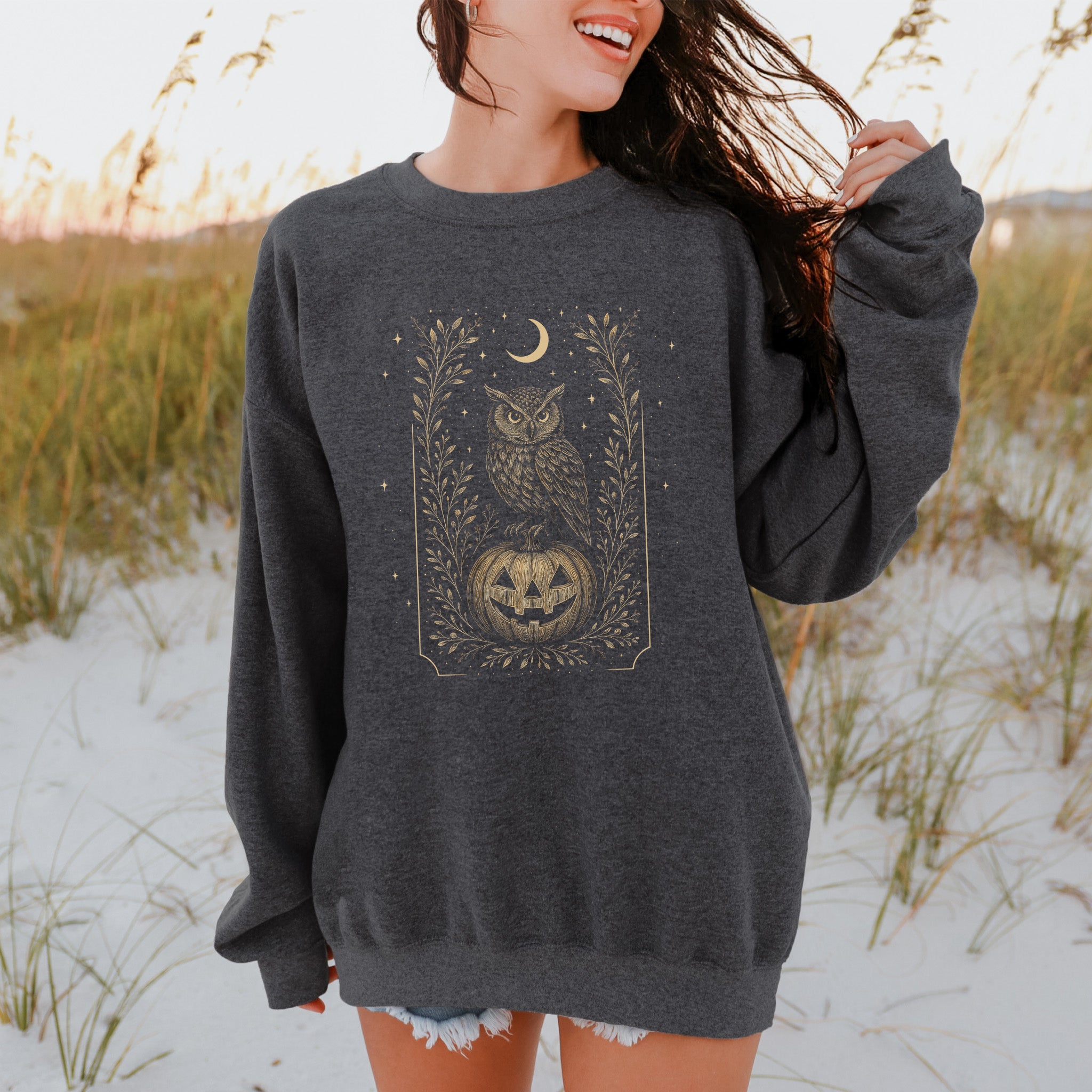 Owl Moon Halloween Sweatshirt – Vintage Jack-O’-Lantern Night Bird