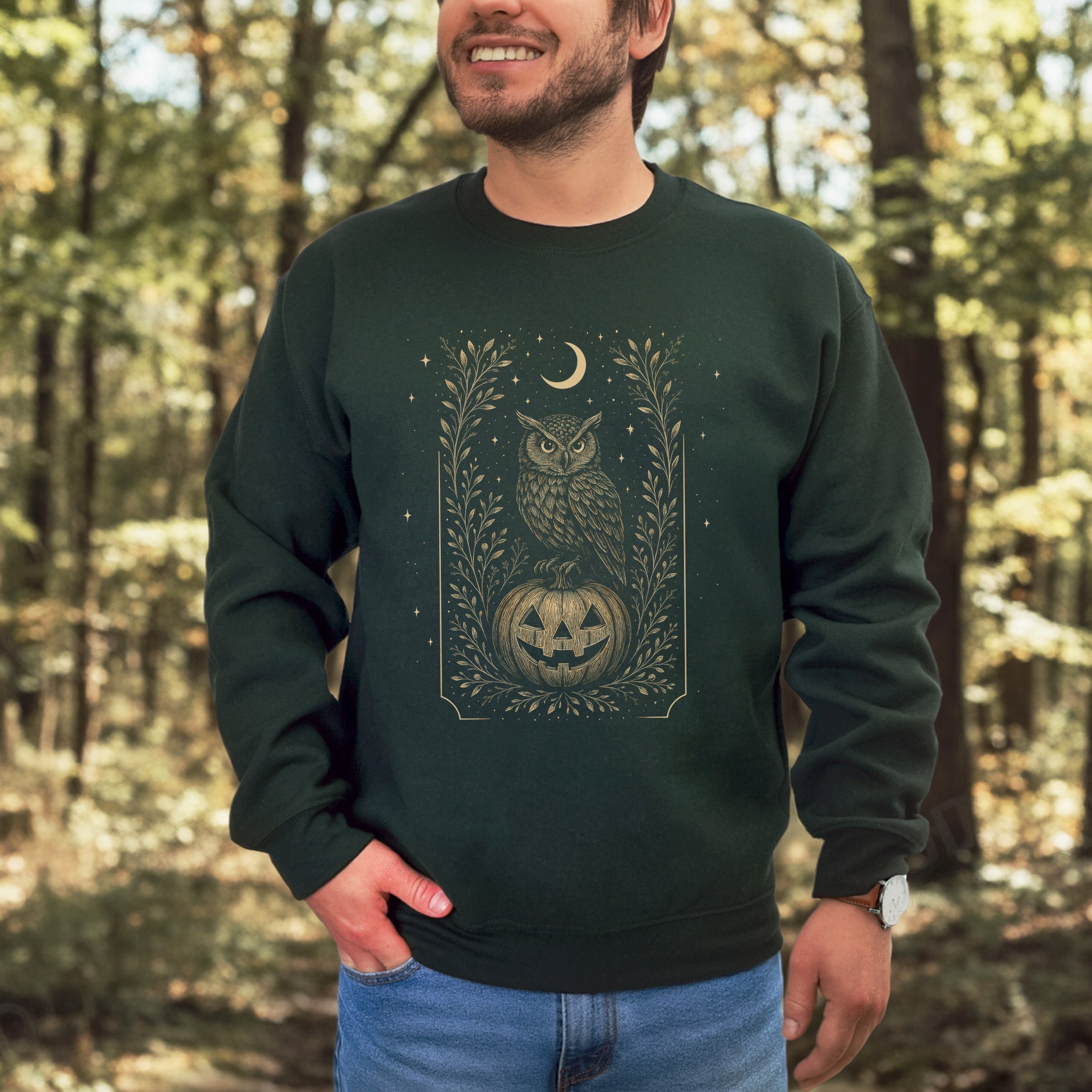 Owl Moon Halloween Sweatshirt – Vintage Jack-O’-Lantern Night Bird