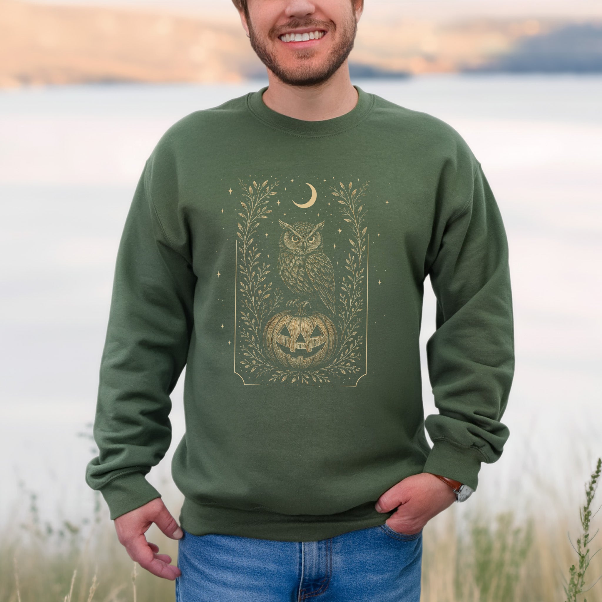 Owl Moon Halloween Sweatshirt – Vintage Jack-O’-Lantern Night Bird