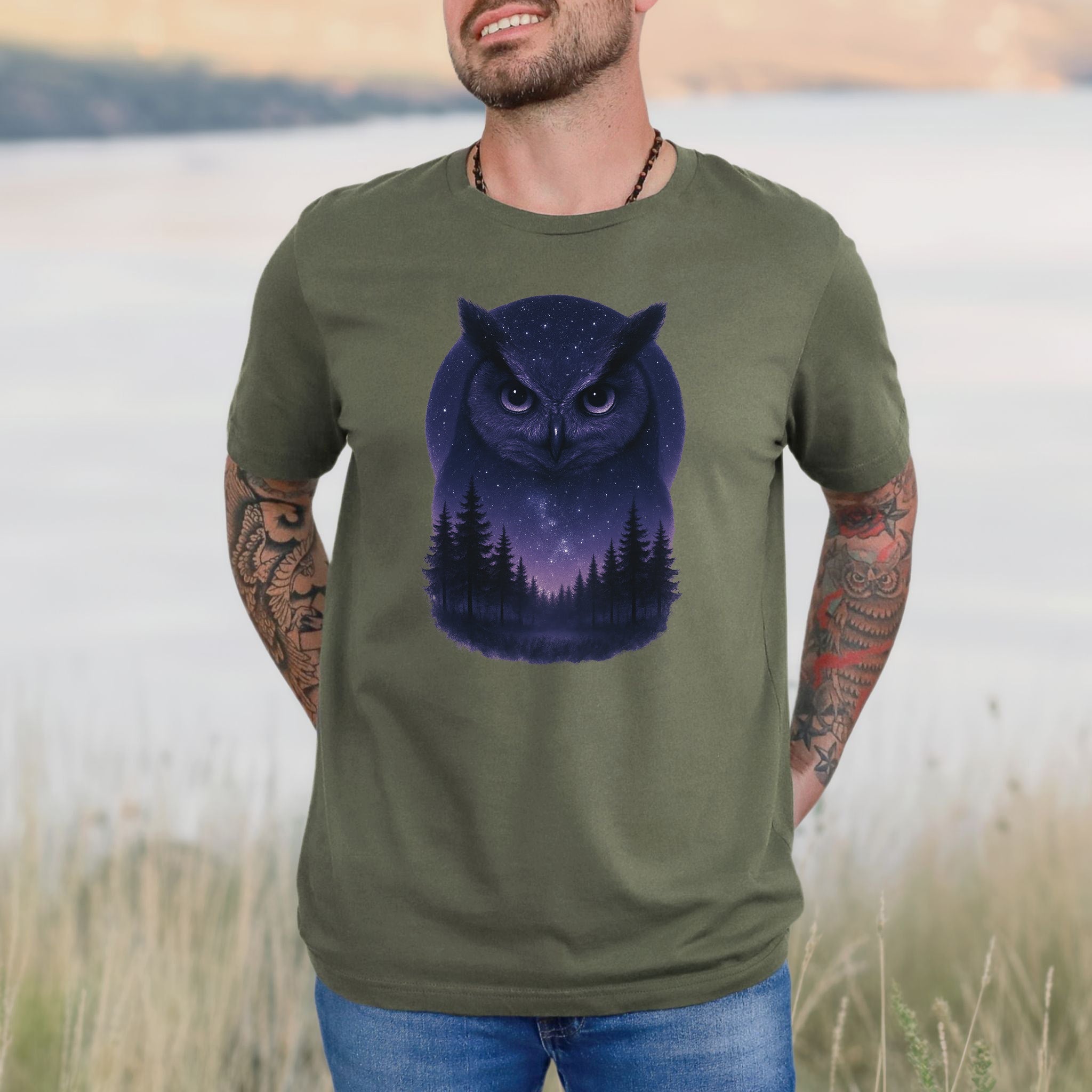 Mystic Night Owl T-Shirt – Celestial Forest Spirit Animal Tee
