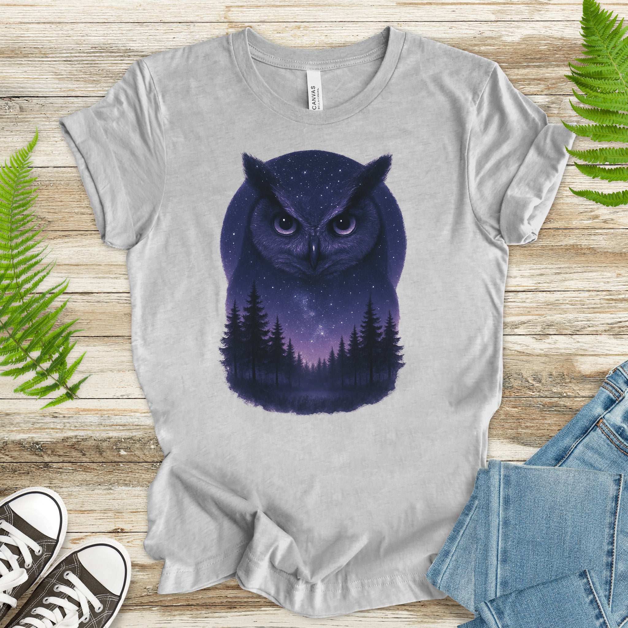 Mystic Night Owl T-Shirt – Celestial Forest Spirit Animal Tee