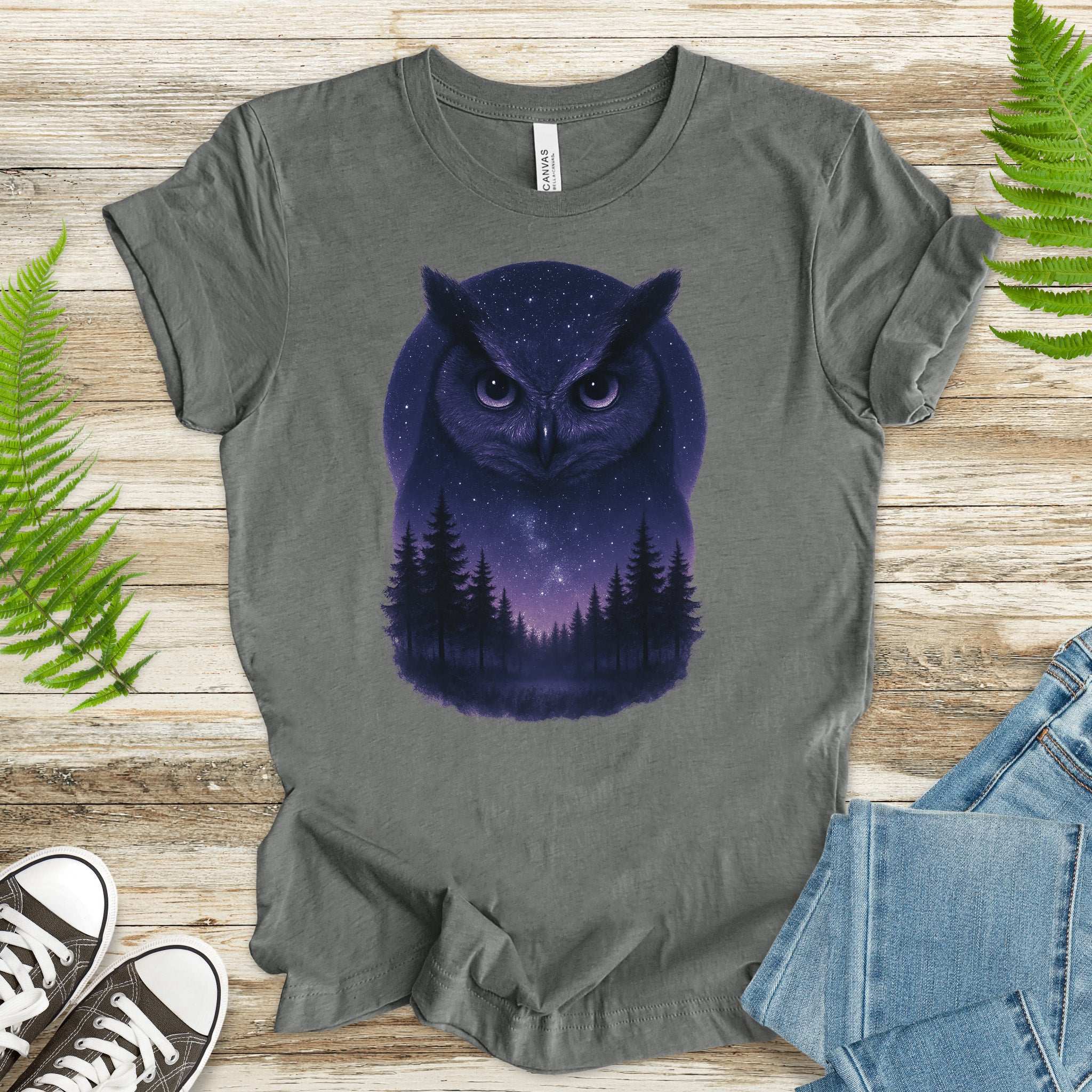 Mystic Night Owl T-Shirt – Celestial Forest Spirit Animal Tee
