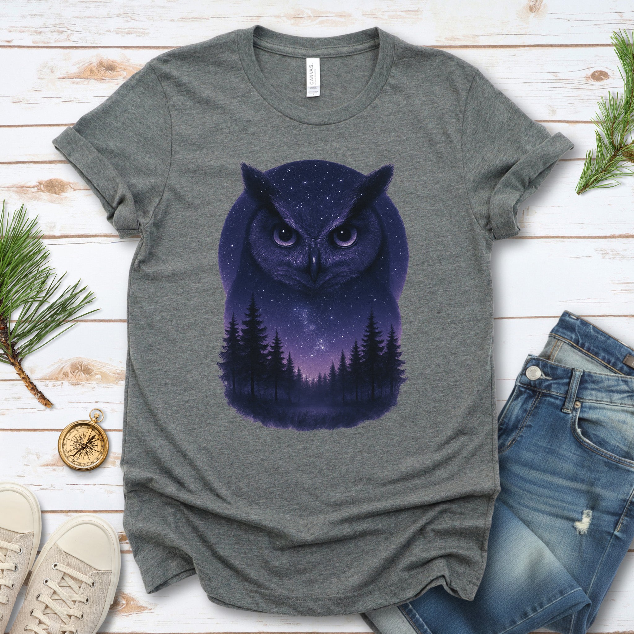 Mystic Night Owl T-Shirt – Celestial Forest Spirit Animal Tee