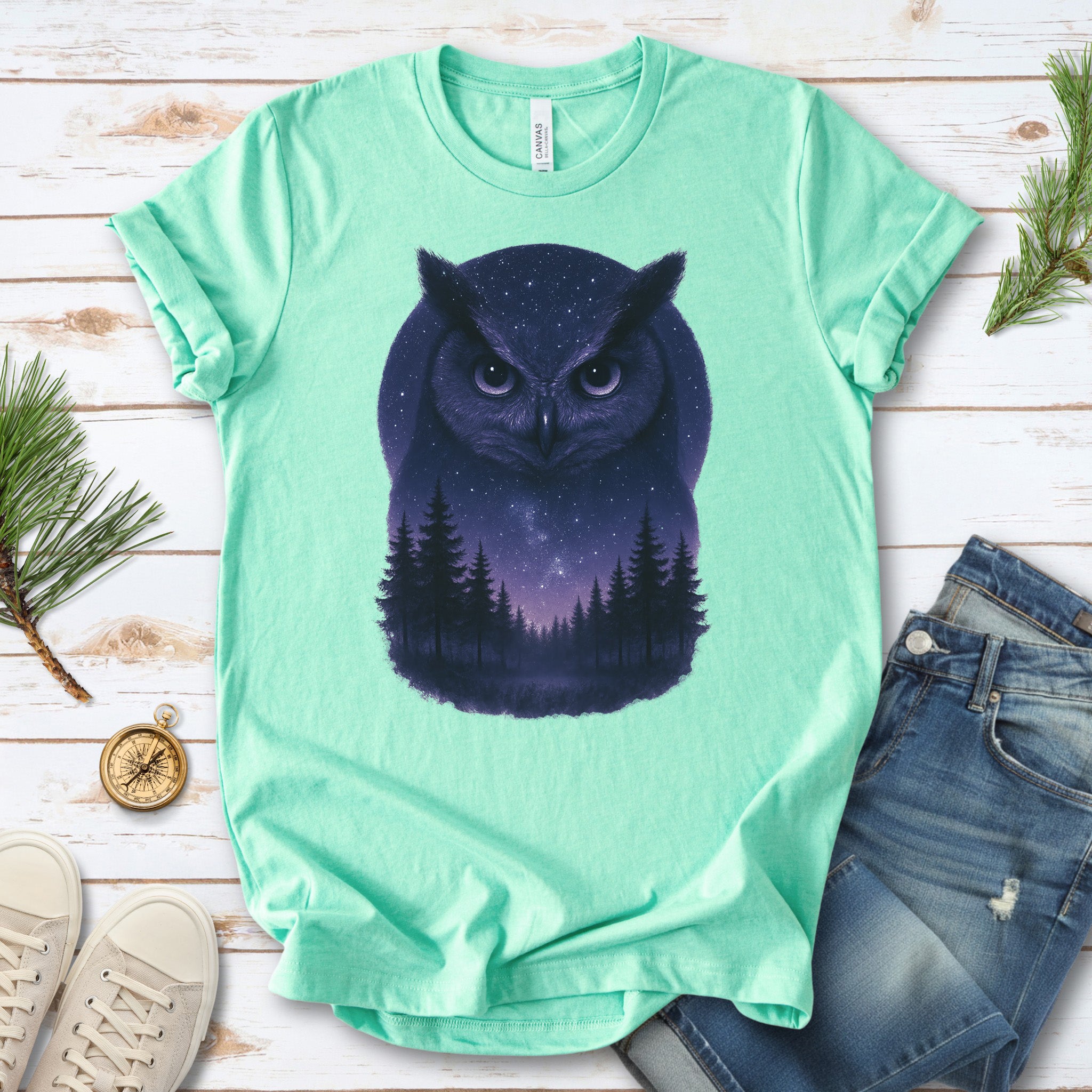 Mystic Night Owl T-Shirt – Celestial Forest Spirit Animal Tee
