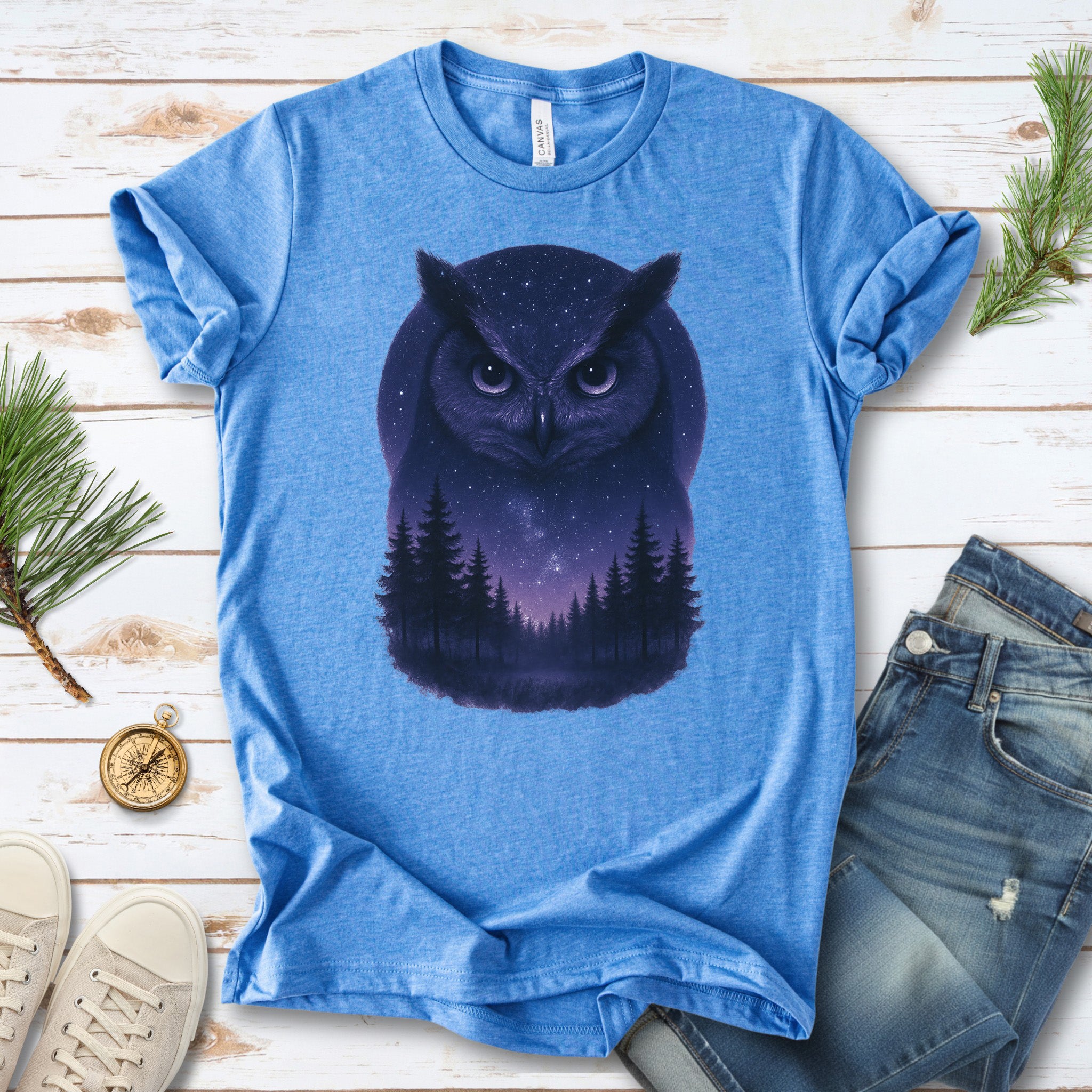 Mystic Night Owl T-Shirt – Celestial Forest Spirit Animal Tee