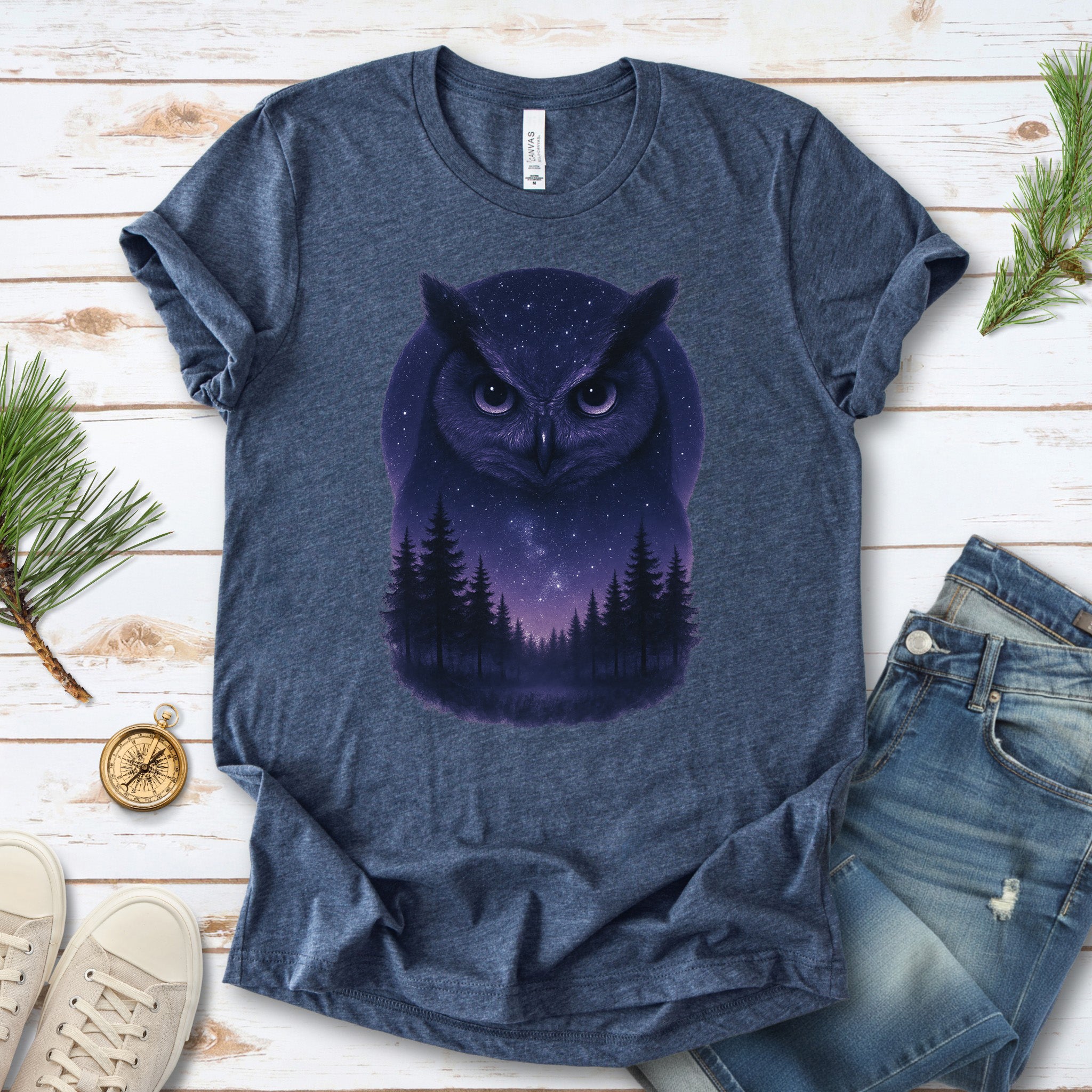 Mystic Night Owl T-Shirt – Celestial Forest Spirit Animal Tee