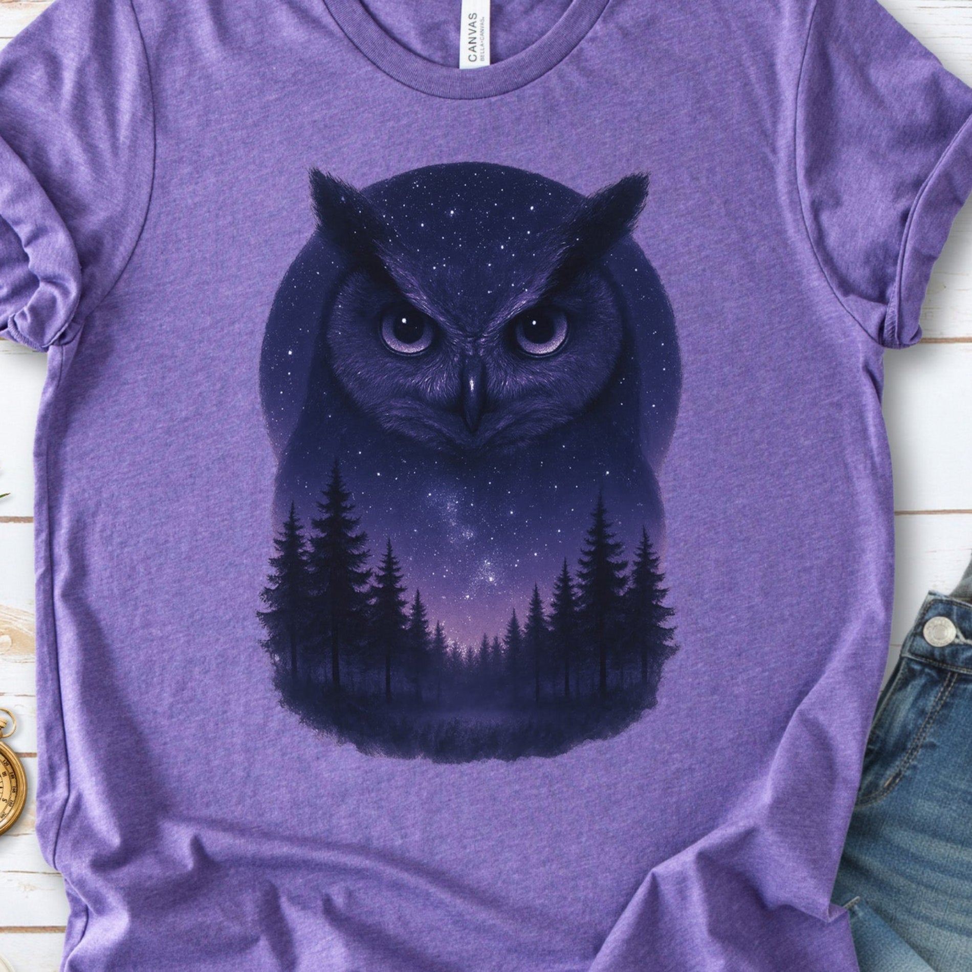 Mystic Night Owl T-Shirt – Celestial Forest Spirit Animal Tee