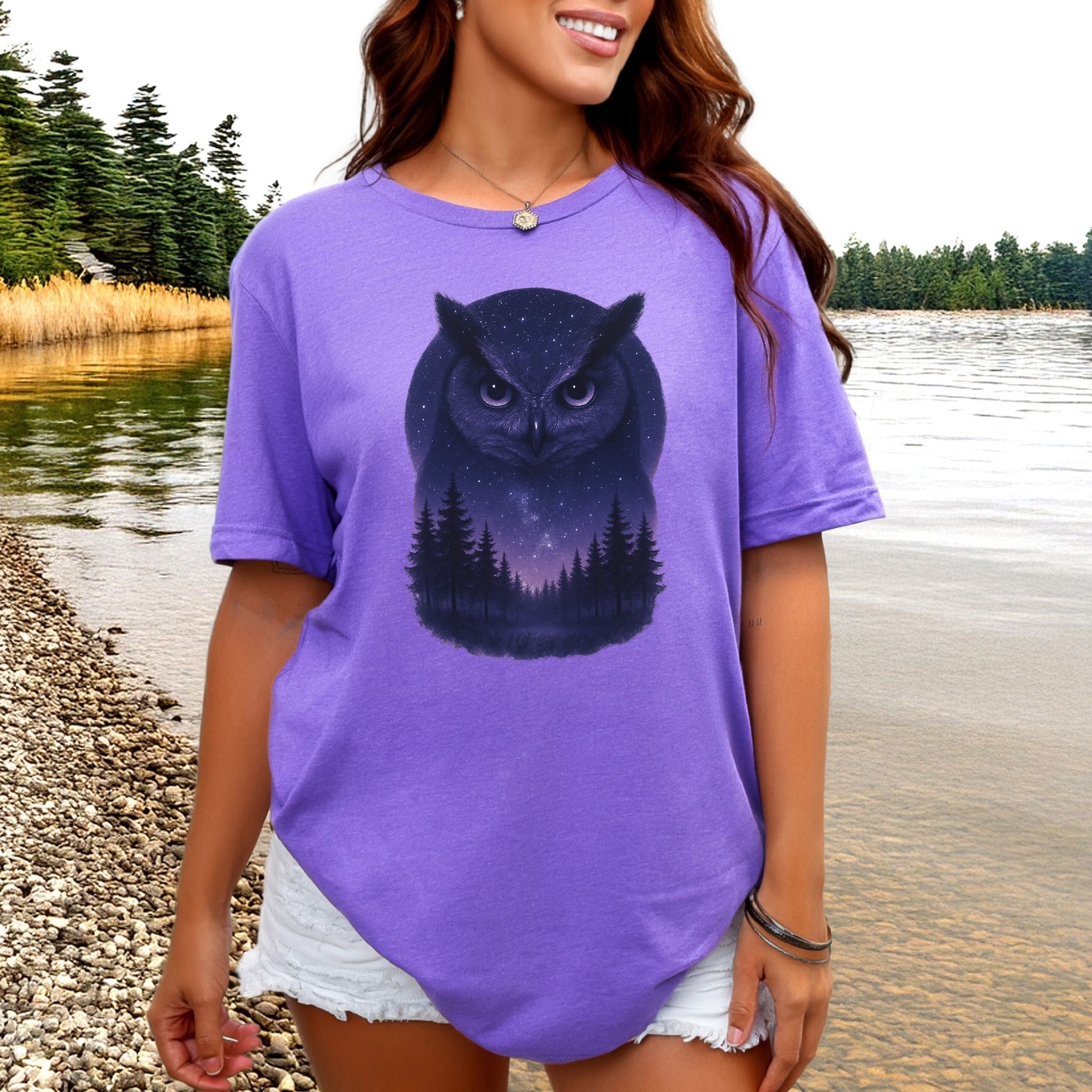 Mystic Night Owl T-Shirt – Celestial Forest Spirit Animal Tee