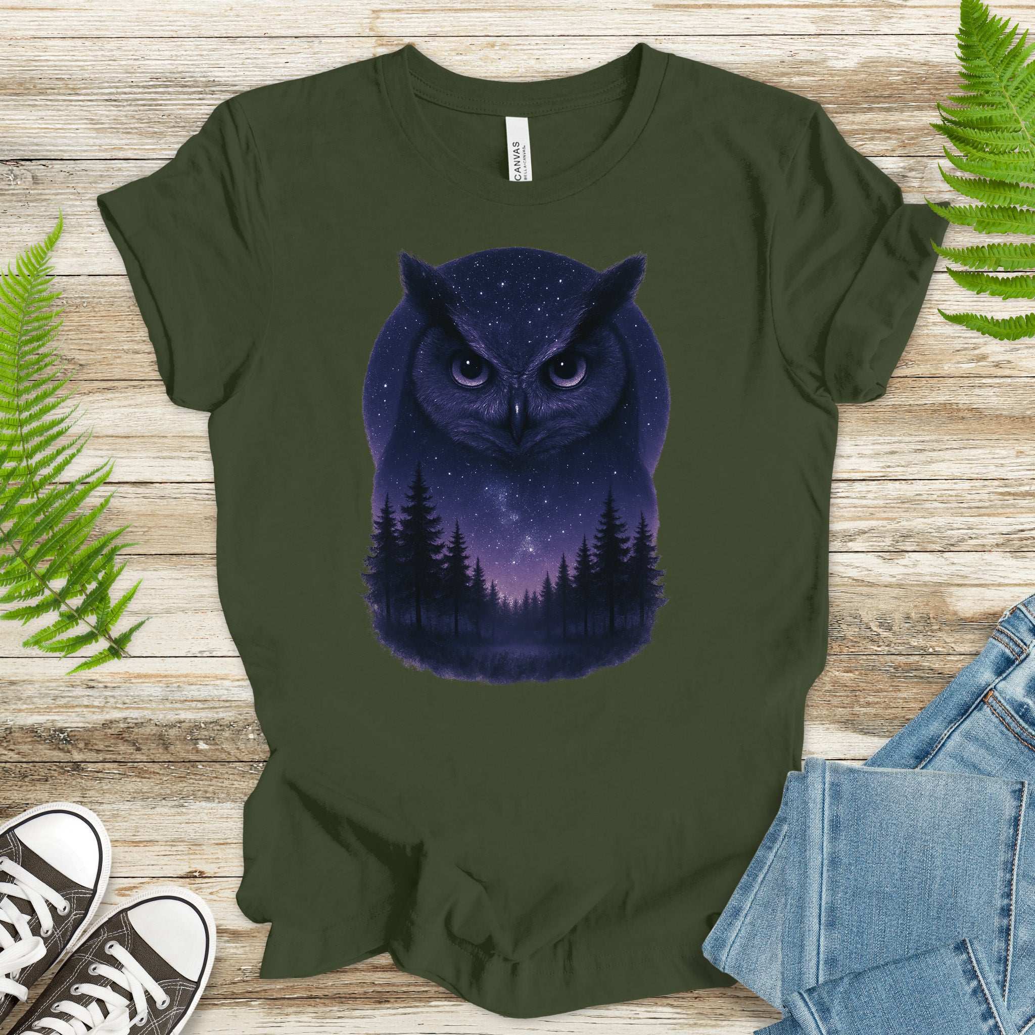Mystic Night Owl T-Shirt – Celestial Forest Spirit Animal Tee