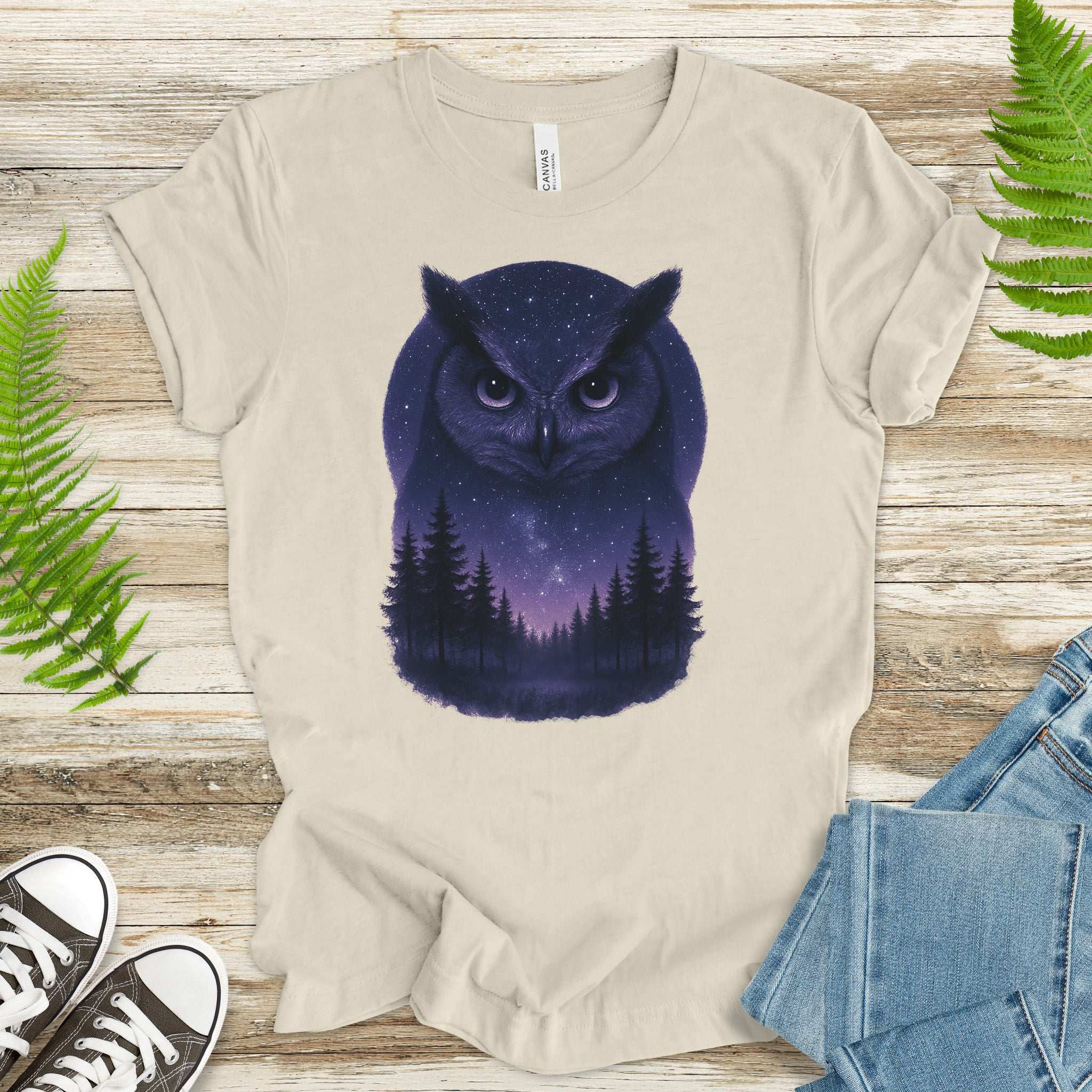 Mystic Night Owl T-Shirt – Celestial Forest Spirit Animal Tee