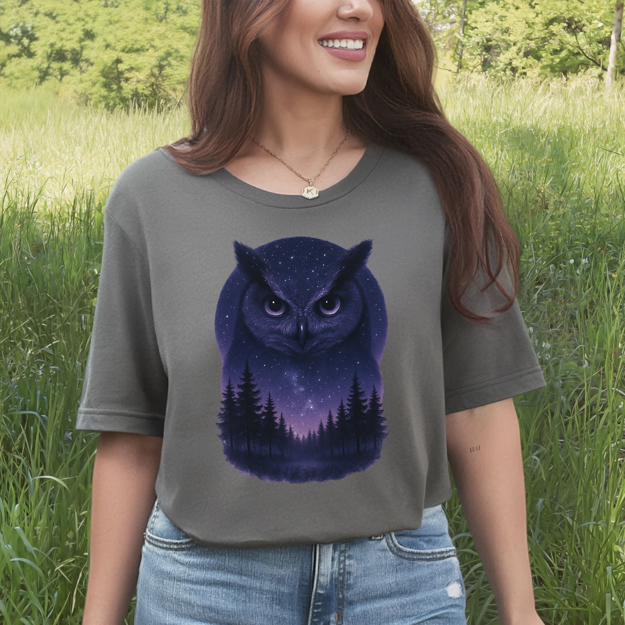 Mystic Night Owl T-Shirt – Celestial Forest Spirit Animal Tee