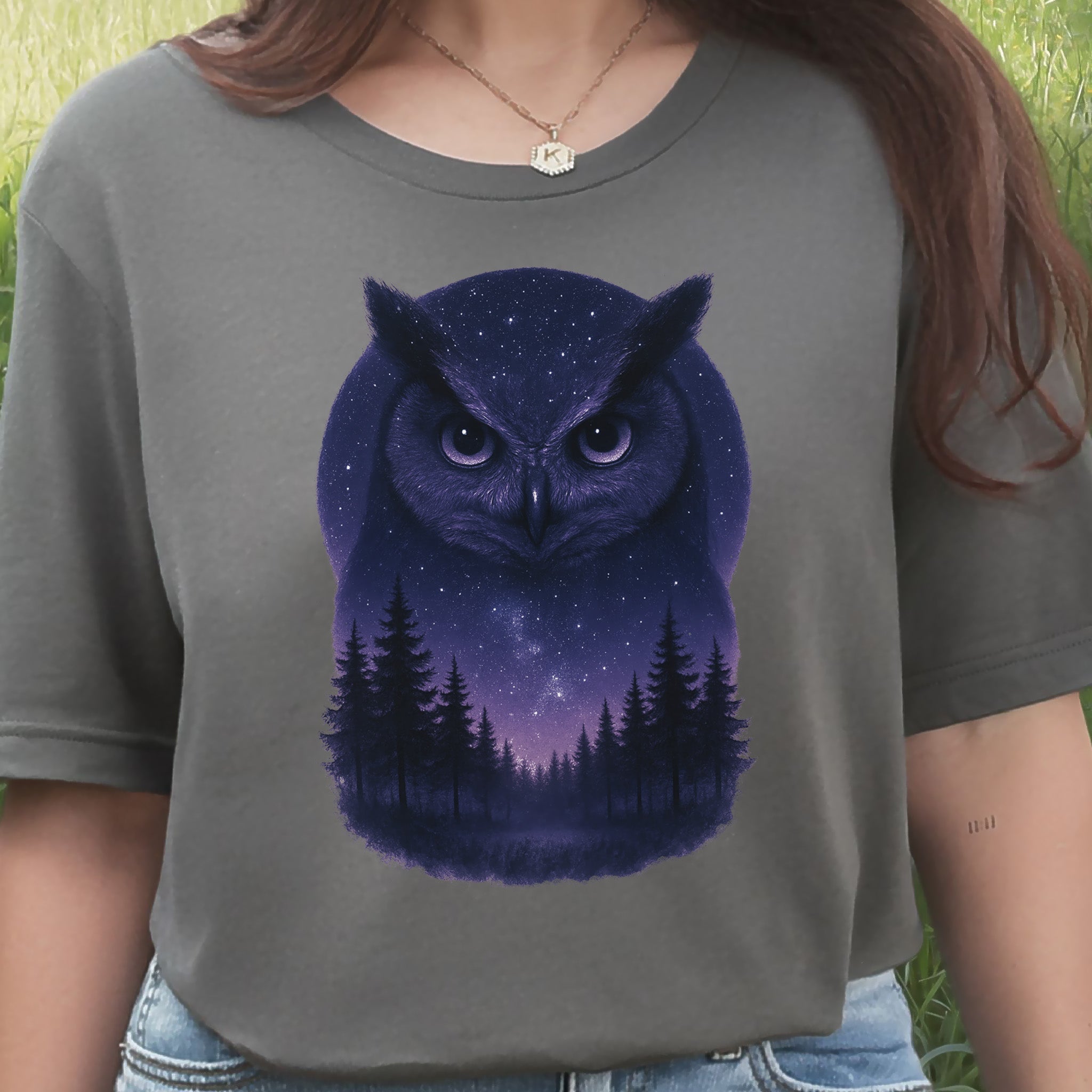 Mystic Night Owl T-Shirt – Celestial Forest Spirit Animal Tee