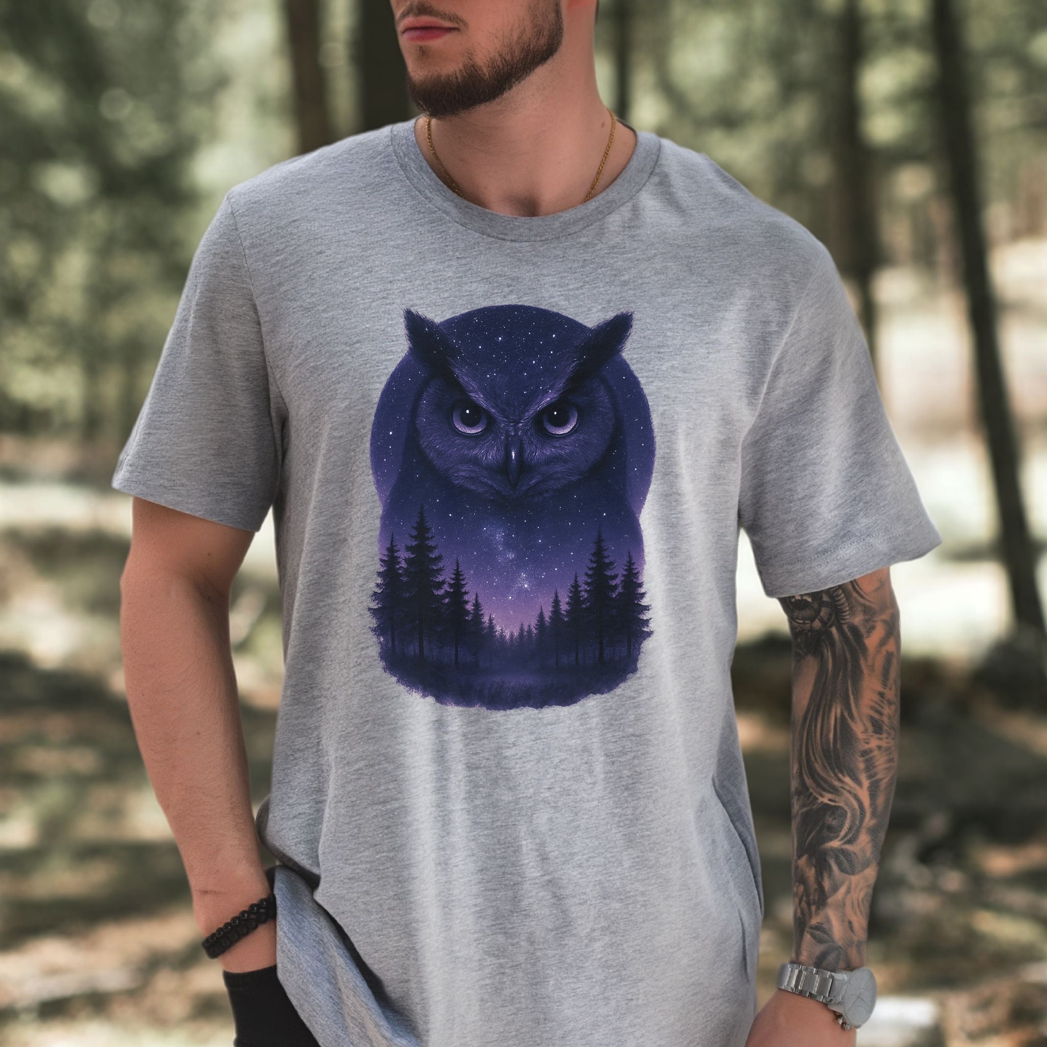 Mystic Night Owl T-Shirt – Celestial Forest Spirit Animal Tee