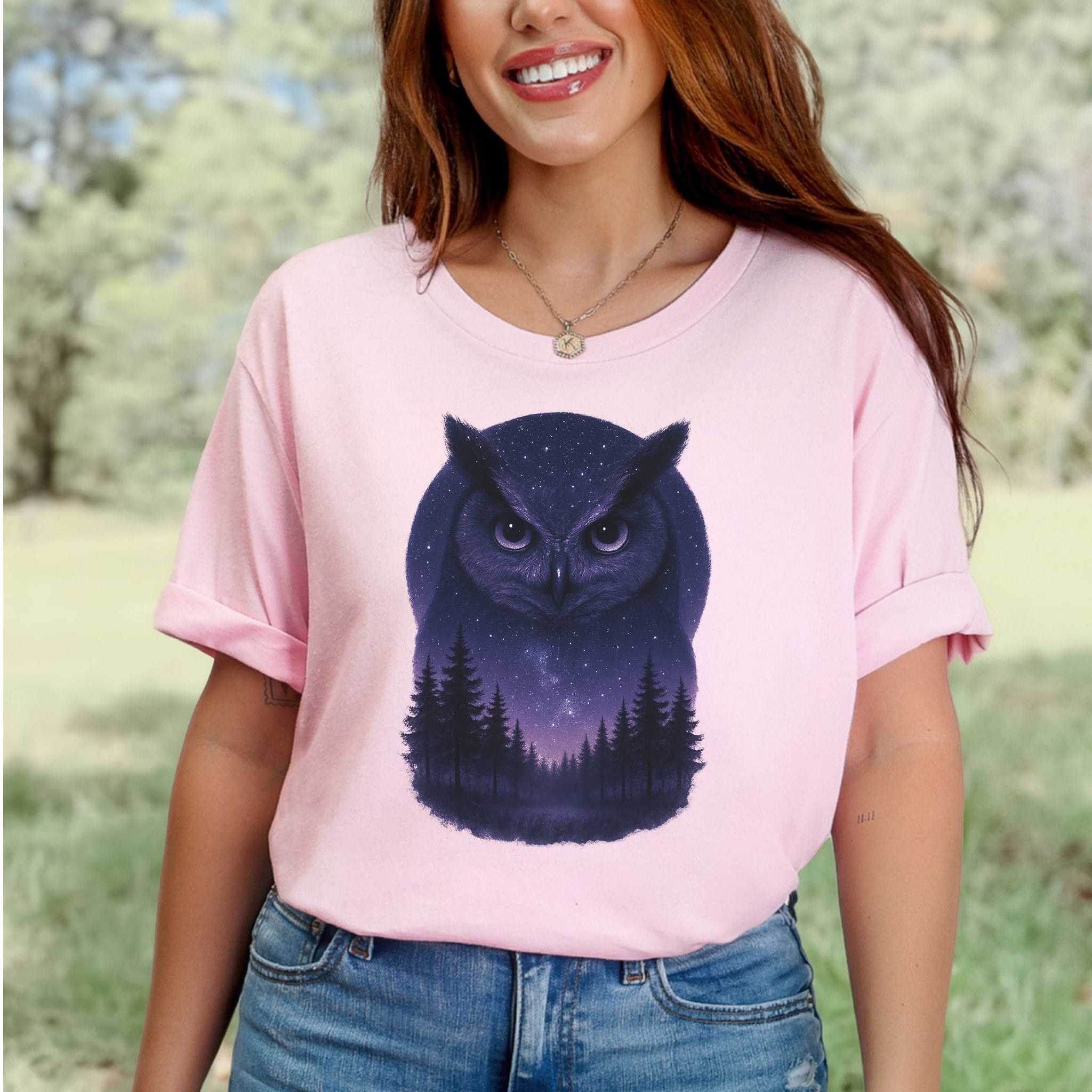 Mystic Night Owl T-Shirt – Celestial Forest Spirit Animal Tee