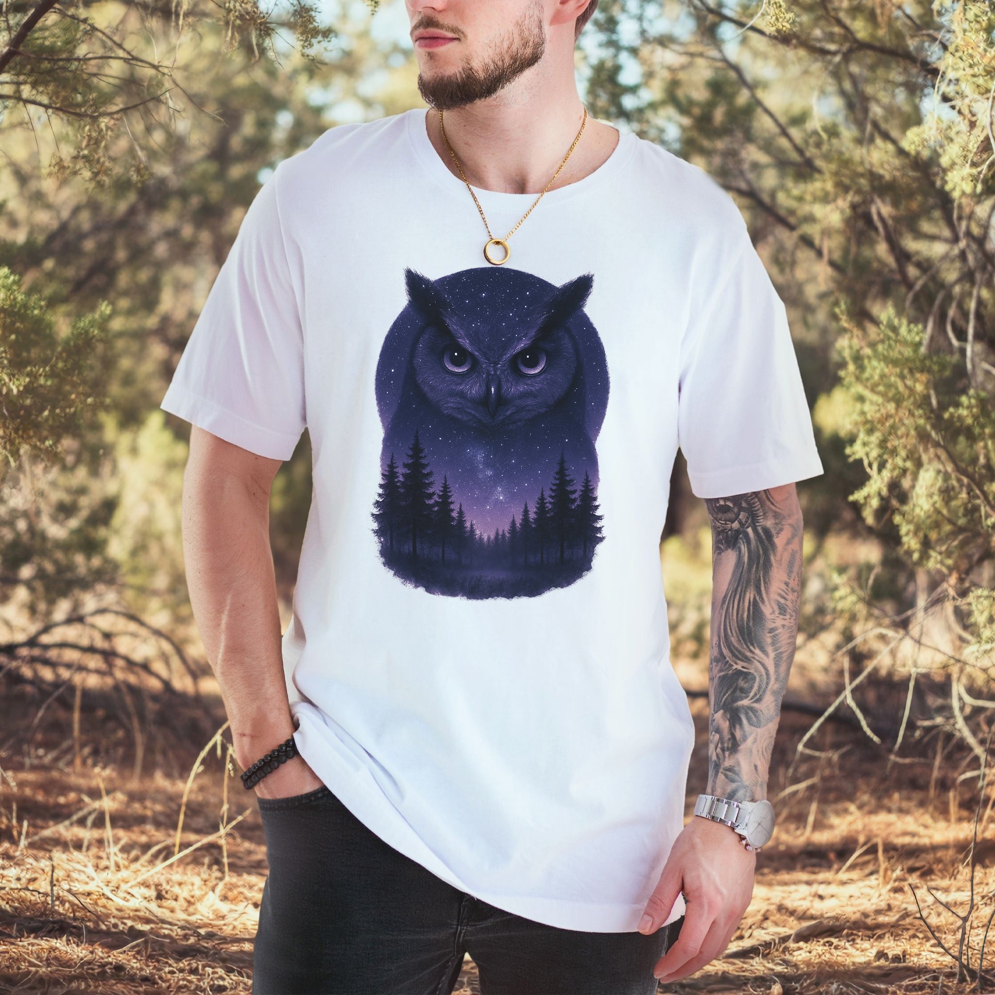 Mystic Night Owl T-Shirt – Celestial Forest Spirit Animal Tee